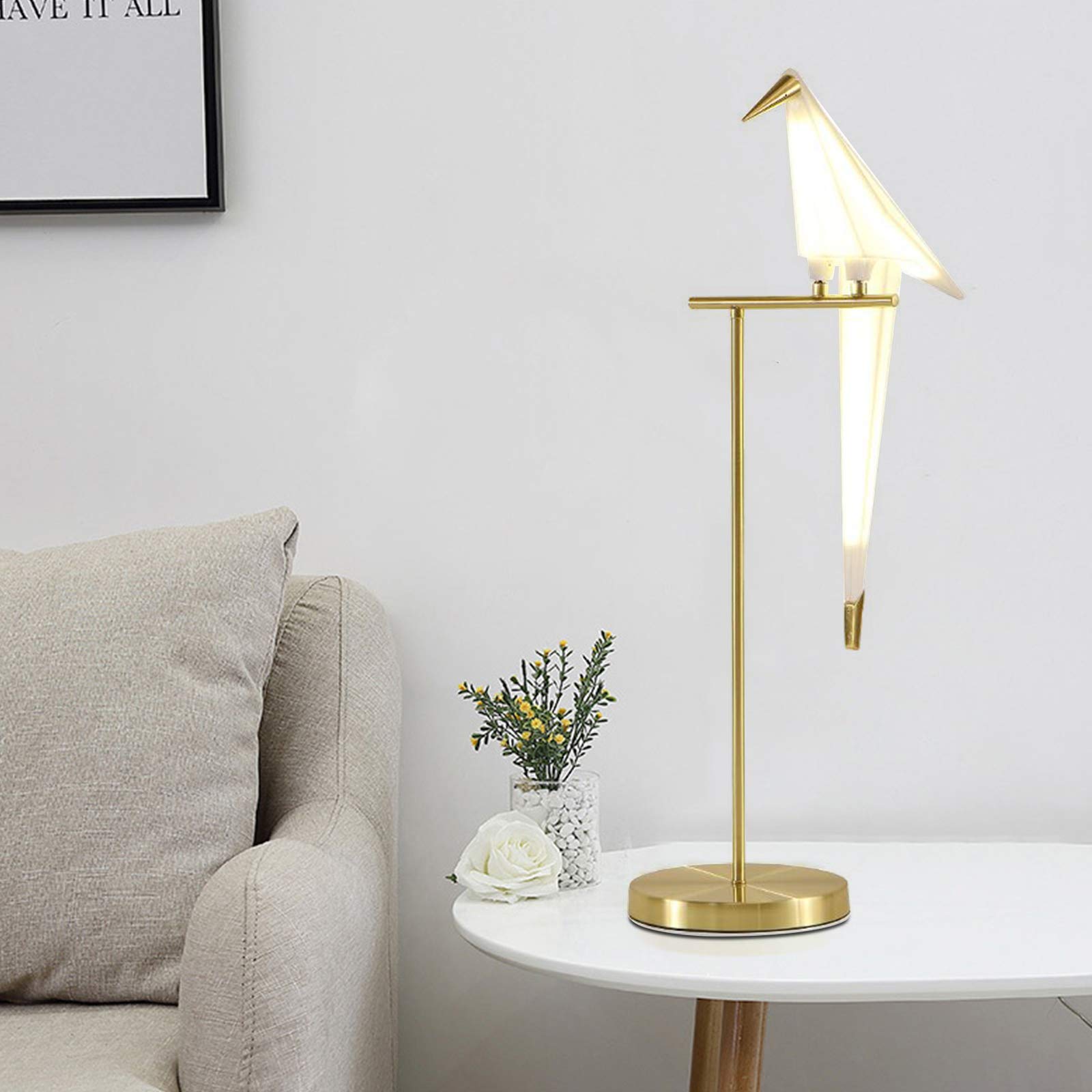 YIYIBYUS LED Origami Crane Bird Table Lamp - Gold Metal Floor & Desk Light for Living Room, Bedroom, Office - Romantic Reading Light & Decorative Night Light for Home Decor, Gifts & Meditation Spaces
