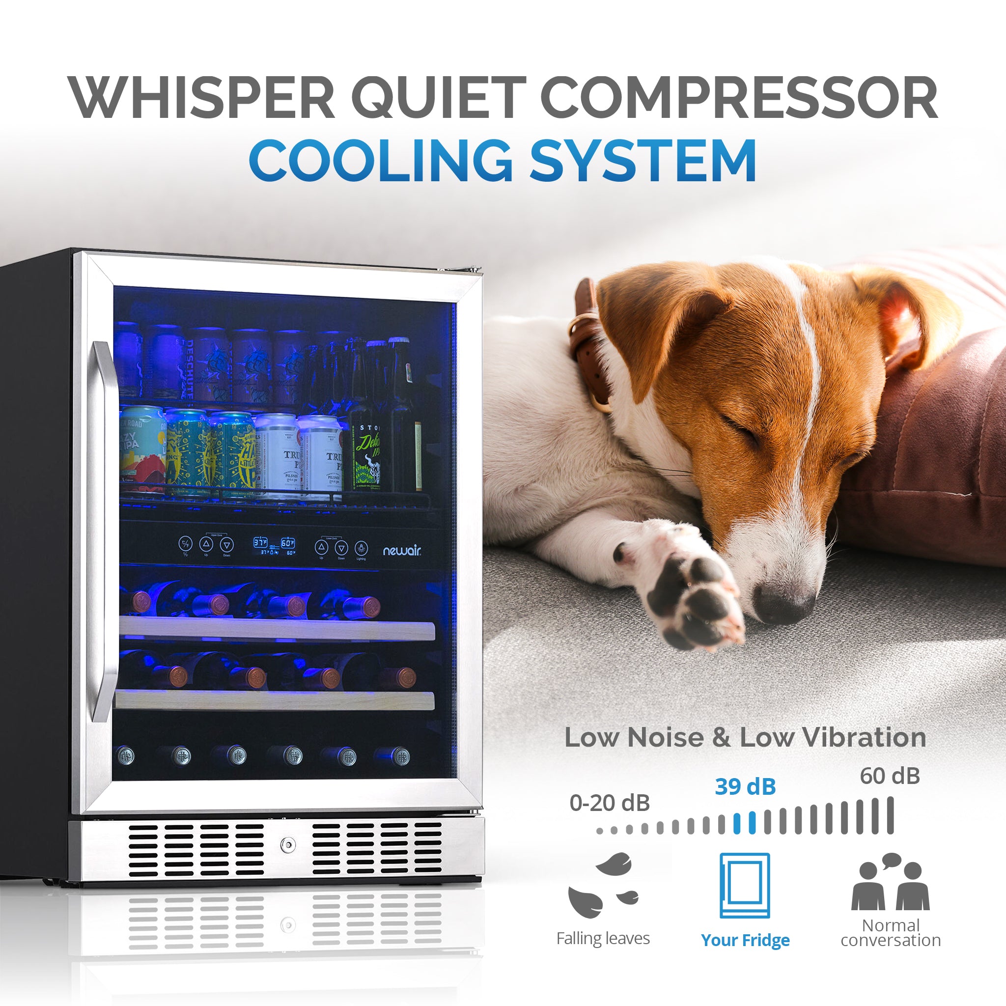 Newair® 70 Can 20 Bottle Dual Zone Beverage Refrigerator - Built-in Wine Cooler & Beer Fridge for Home Bar, Kitchen, or Office Use