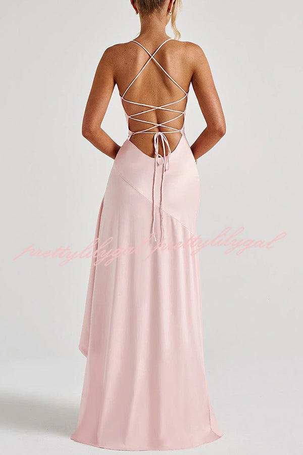 Elegant Solid Color Backless Lace-Up Ruffled Maxi Dress for Women | Summer Beach Party, Evening Cocktail & Special Occasion Wear