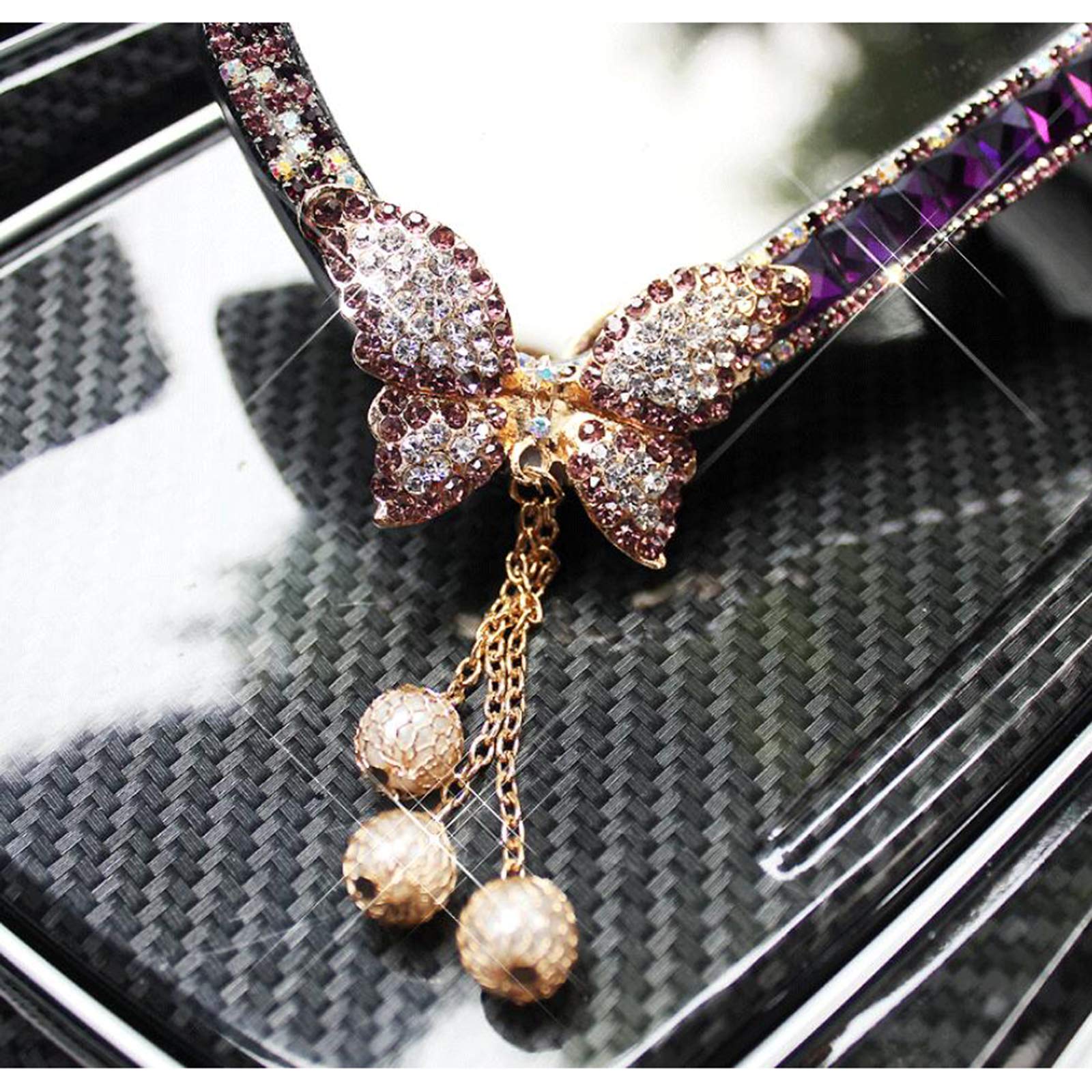 Sparkling Rhinestone Butterfly Car Rear View Mirror Decor - Elegant Purple Car Interior Accessories for Women | Perfect for Daily Commute & Road Trips