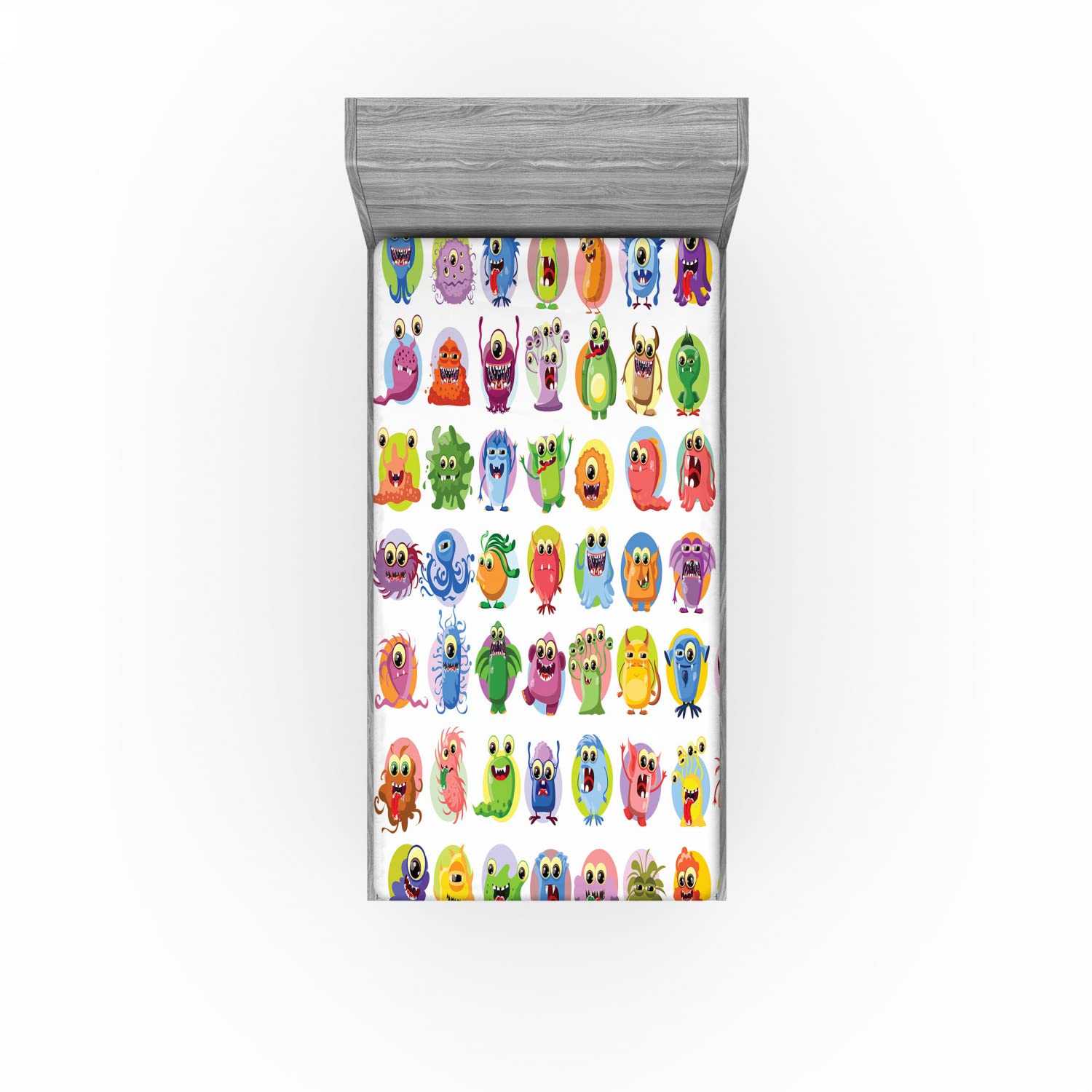 Ambesonne Animation Fitted Sheet - Little Graphic Monsters Cartoon Design, All-Round Elastic Deep Pocket Twin XL Bed Sheet for Kids Room Decor | Perfect for Children's Bedrooms, Dorm Rooms & Themed Sleepovers