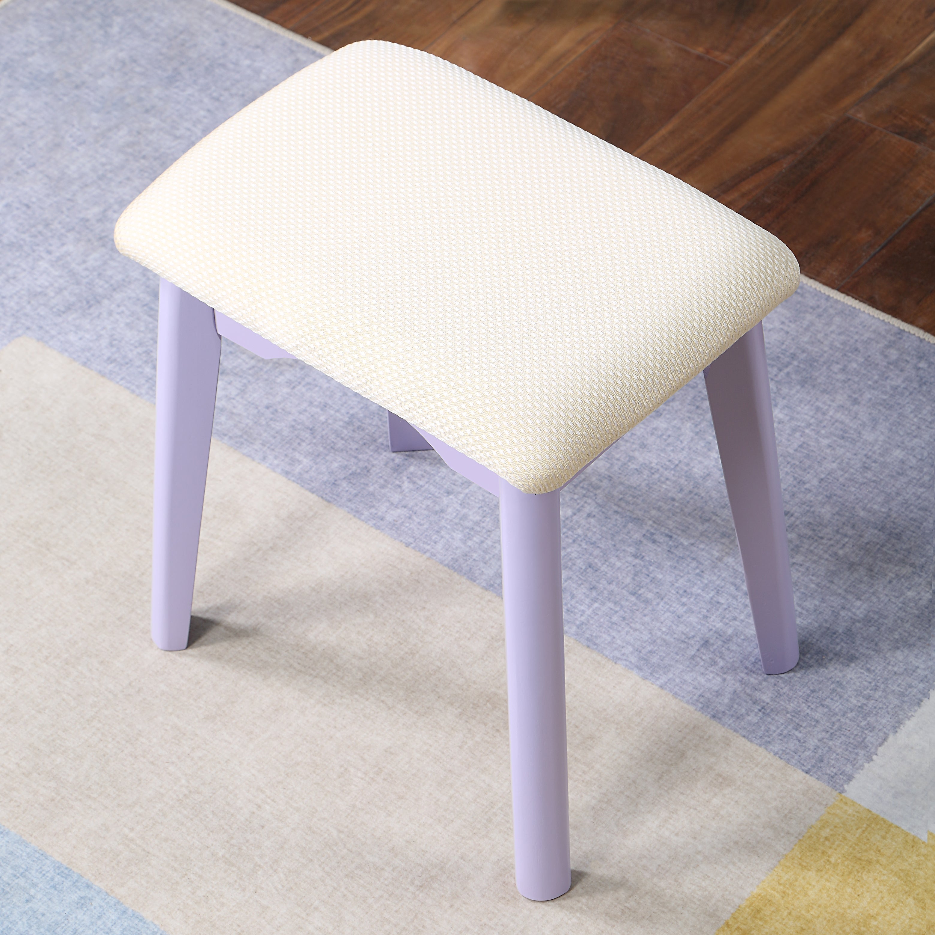 Roundhill Furniture Maly Contemporary Wood Vanity and Stool Set in Purple - Modern Makeup Dressing Table with Stool for Bedroom & Bathroom