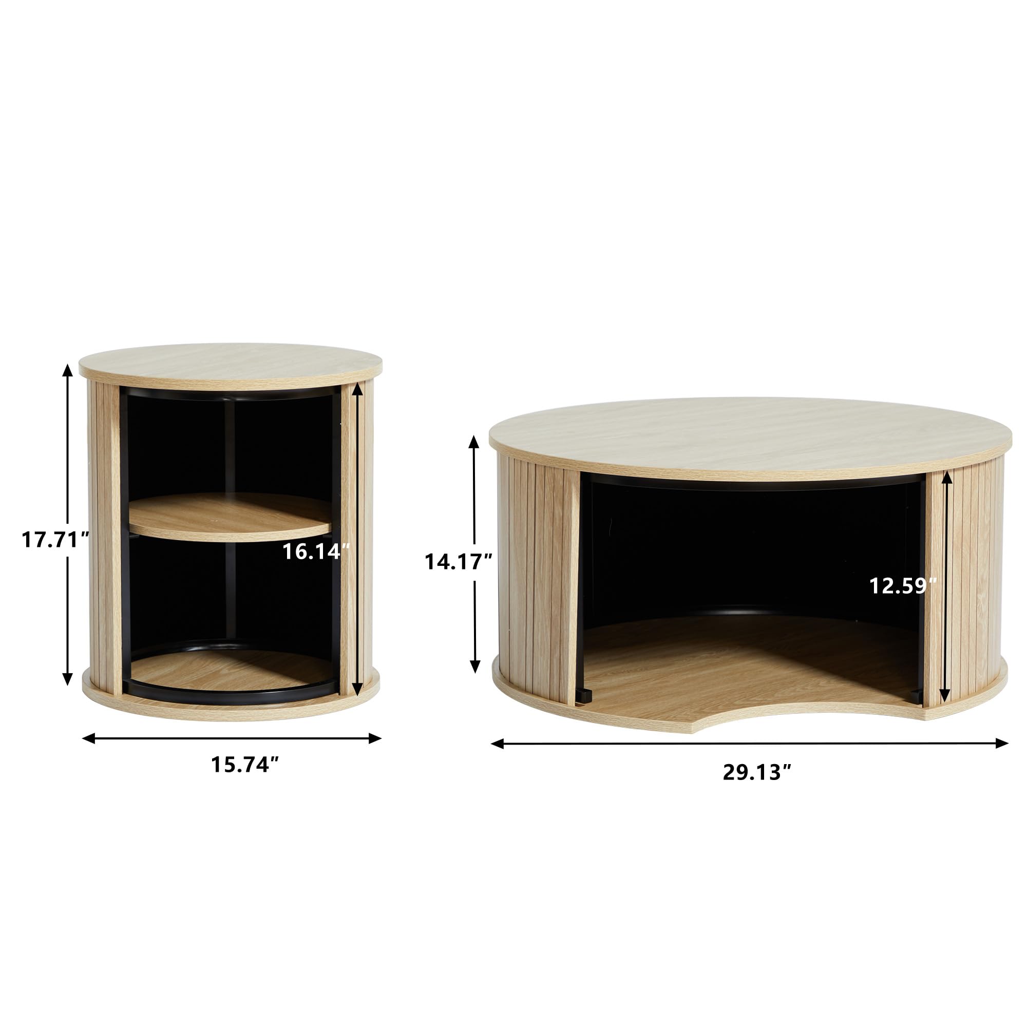 Nesting Coffee Table Set of 2 - Round Wooden Side Tables for Living Room, Office & Balcony | Modern Circle Coffee Tables in Natural Wood Finish | Perfect for Small Spaces, Home Decor & Coffee Time
