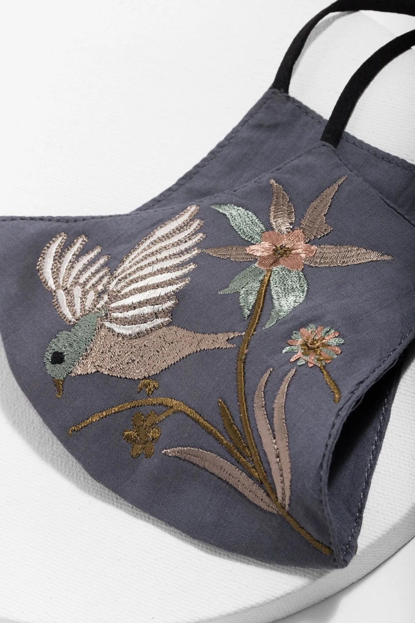 Hummingbird Embroidered Face Mask - Reusable Washable Cotton Fabric with Adjustable Ear Loops for Women & Men - Perfect for Outdoor Activities, Travel, and Daily Protection