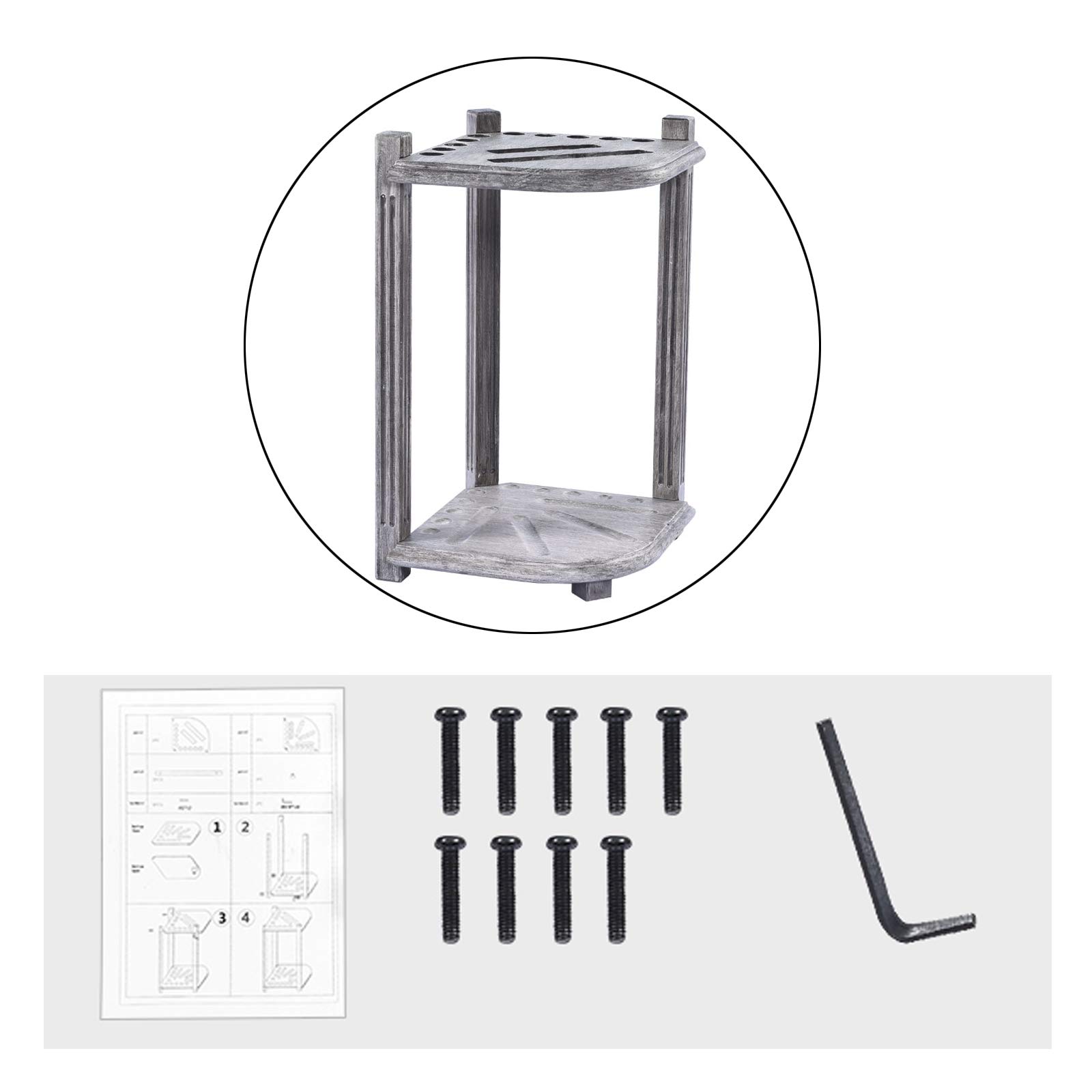 **AILILI Solid Wood Pool Cue Rack - 27x15x15in Billiard Stick Stand, Retro Style Silver Grey Finish, Holds 10 Cues - Corner Floor Cue Holder for Pool Bars, Clubs & Game Rooms**