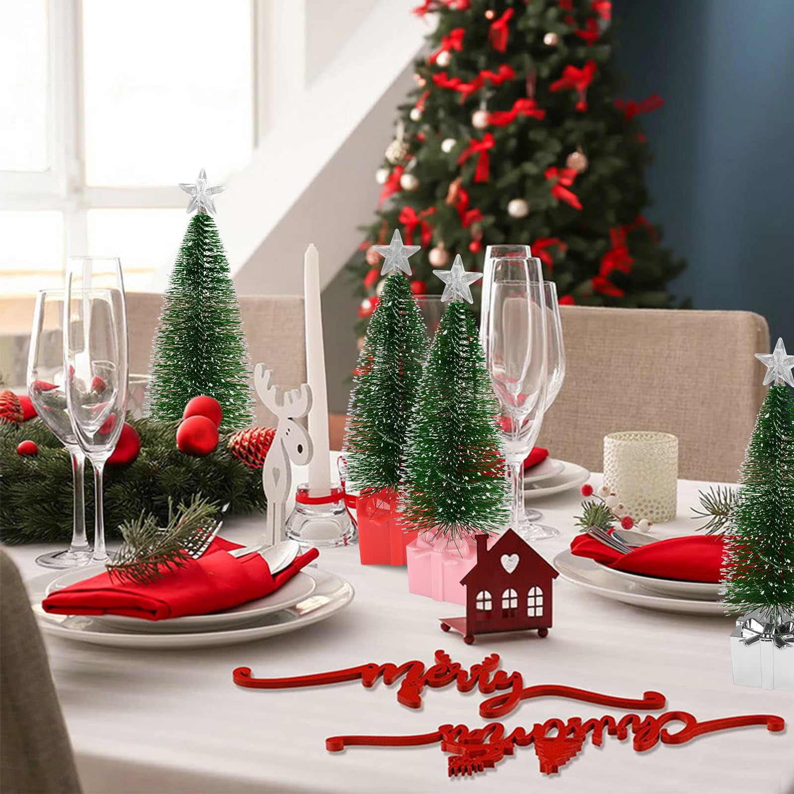 4 Pack Mini Christmas Tree with LED Lights - Small Tabletop Holiday Decor for Indoor Christmas Party, Xmas Centerpieces, Home & Office Decorations - Perfect for Holiday Tables, Mantels & Gift Exchanges