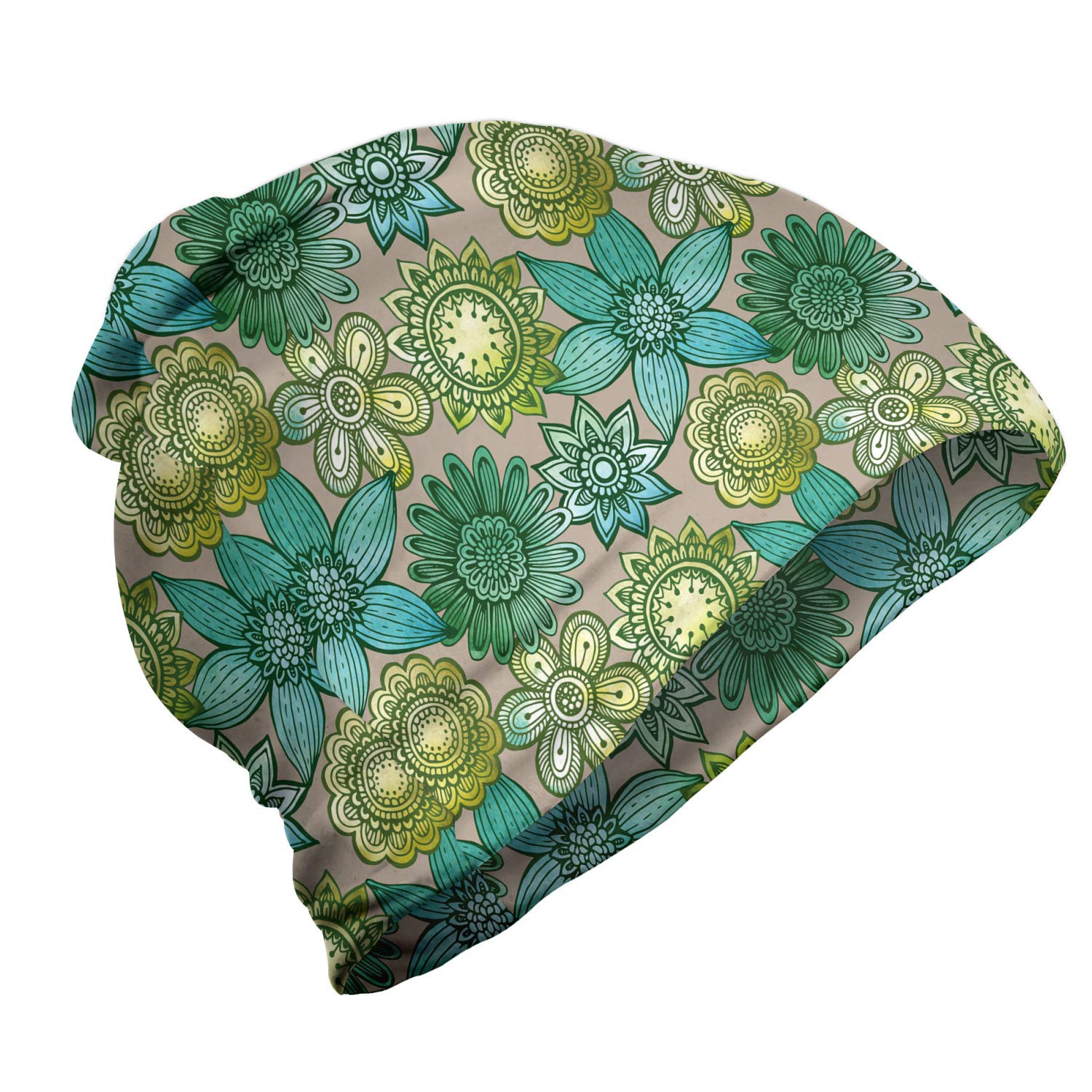 Ambesonne Unisex Beanie - Oriental Style Flower Petals Design for Men & Women - Warm Winter Hat for Hiking, Outdoor Activities & Casual Wear