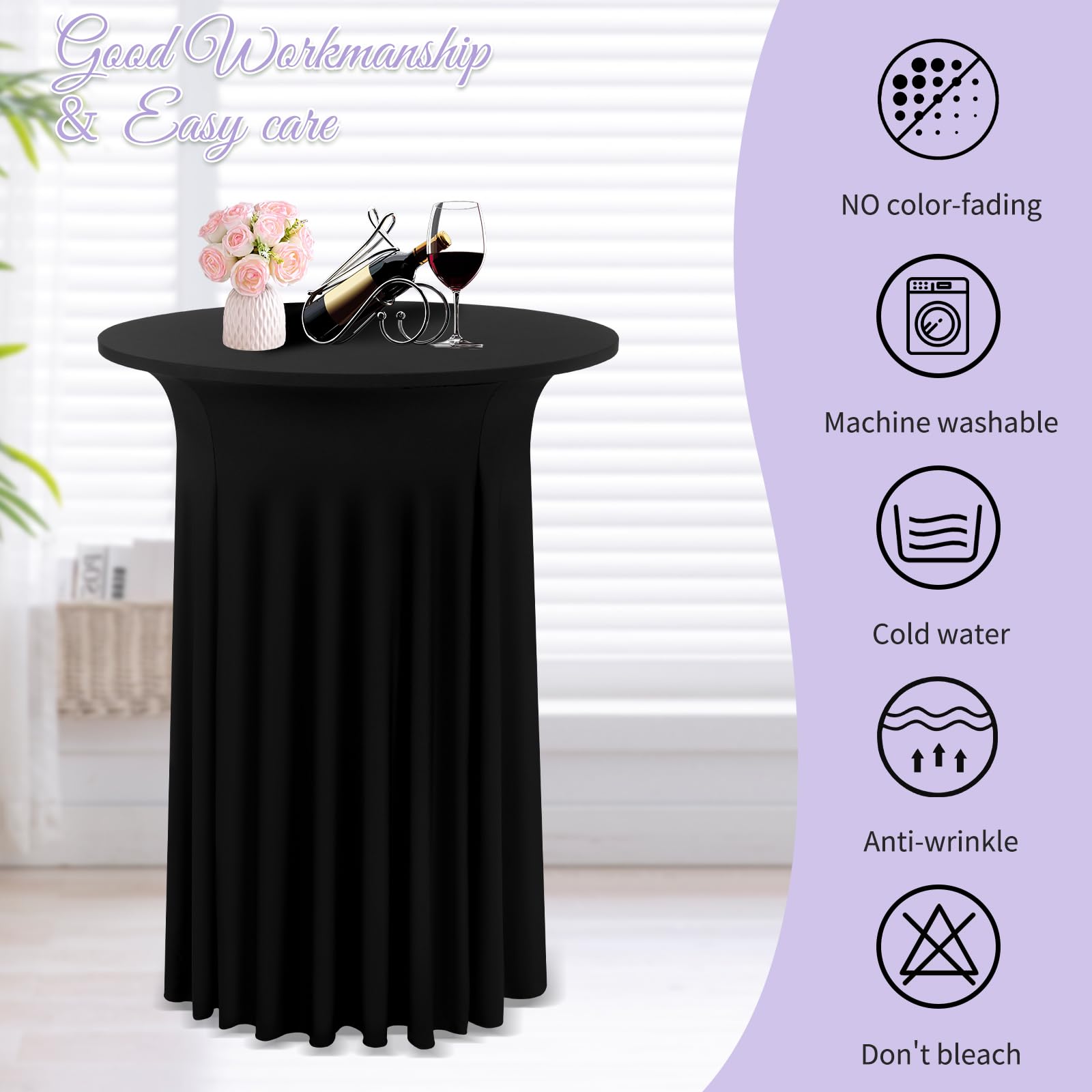 10 Pack Black Spandex Stretch Cocktail Table Skirts 32