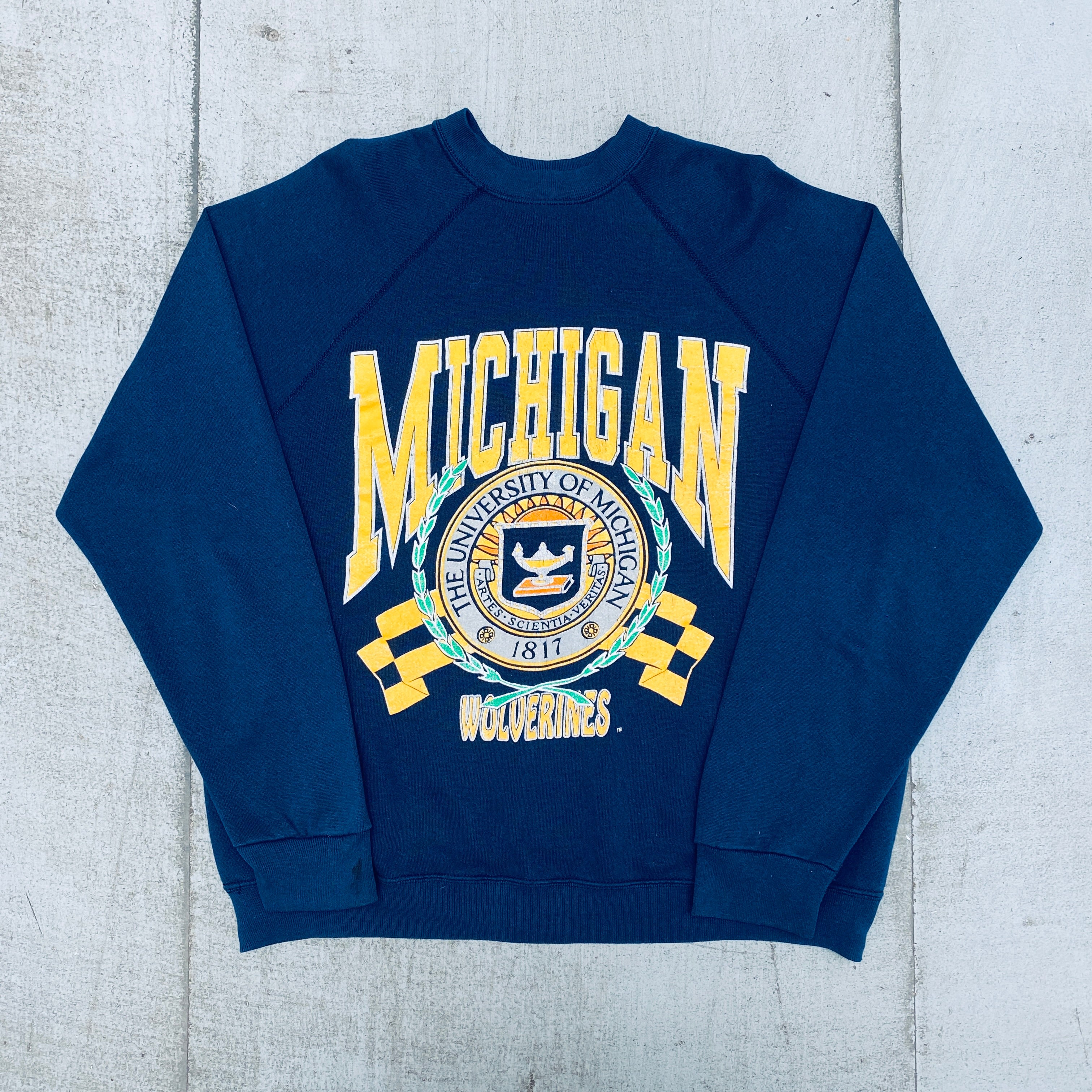 Vintage 1990s Michigan Wolverines Graphic Spellout Sweatshirt - Large Size - Perfect for Game Day, College Spirit & Retro Sports Fashion