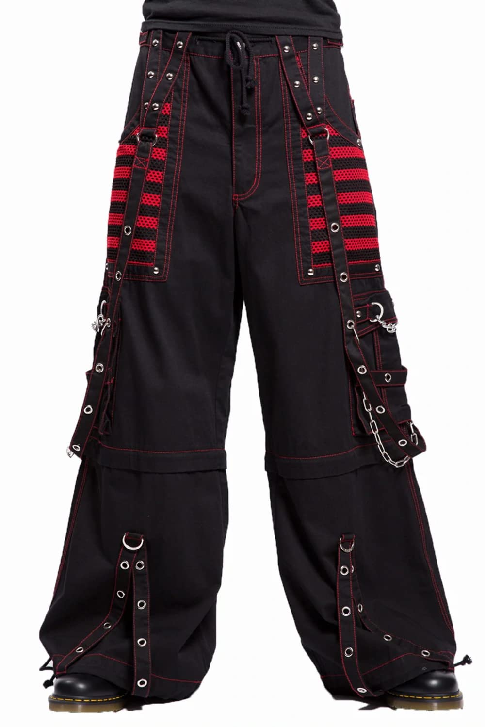 Tripp Electro Pants for Men & Women - Punk Rock Gothic Cargo Pants with Zipper Details [Black/Red] - Perfect for Concerts, Raves, and Alternative Fashion
