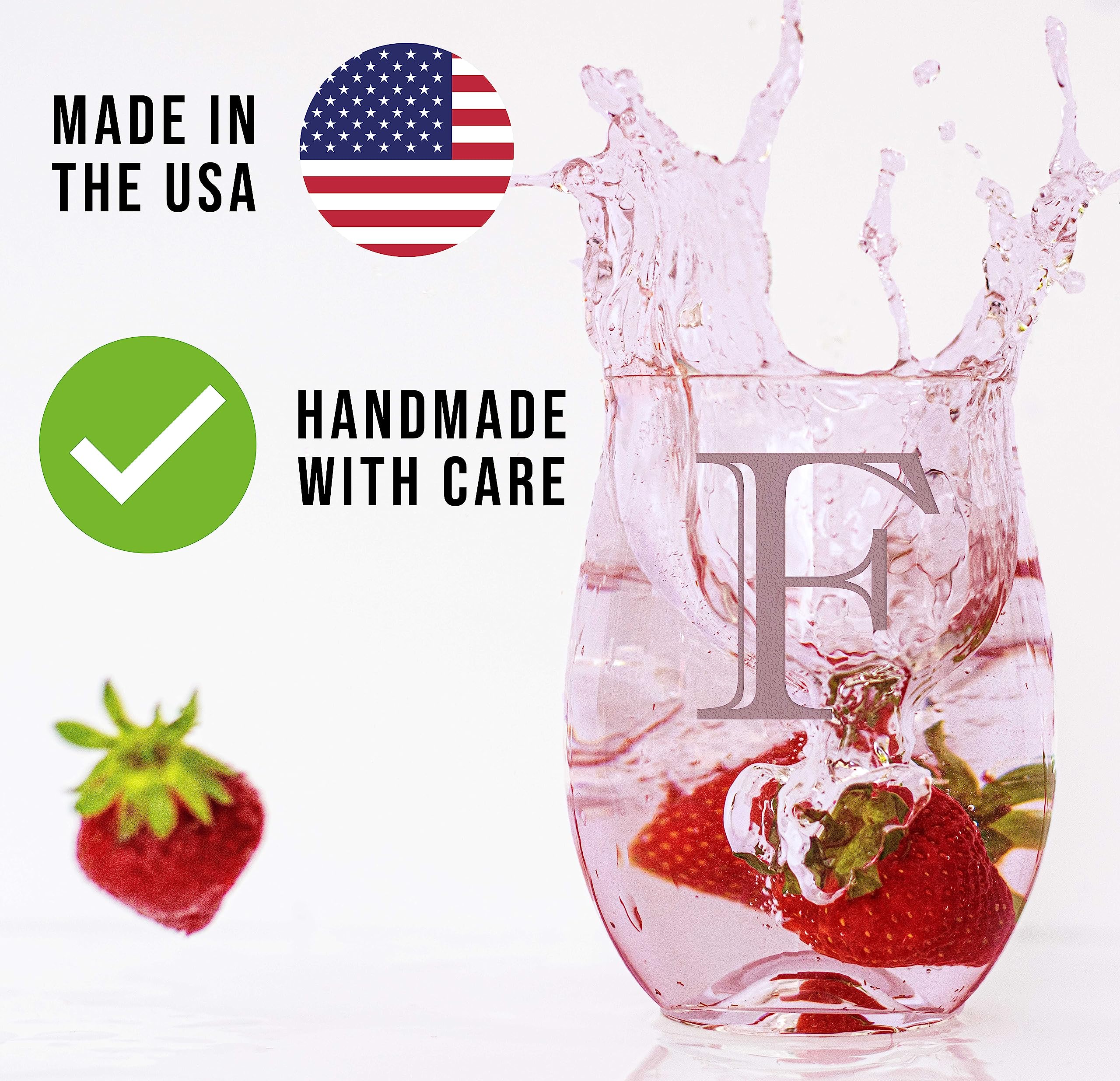 Personalized Monogram Etched 17oz Stemless Wine Glass - Custom Letter F (A-Z Available) | Unique Birthday Gifts for Women, Bridal Shower Favors, Housewarming Present, Wedding Anniversary Keepsake | Perfect for Wine Tasting Parties, Romantic Dinners & Special Occasions