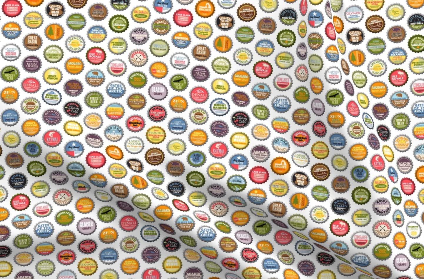Premium Spoonflower Fabric - Soda National Parks America States Polka Dots Typography Travel Food Print on Velvet Upholstery Fabric | Fat Quarter for Home Decor, Apparel & DIY Projects | Perfect for Quilting, Curtains & Throw Pillows