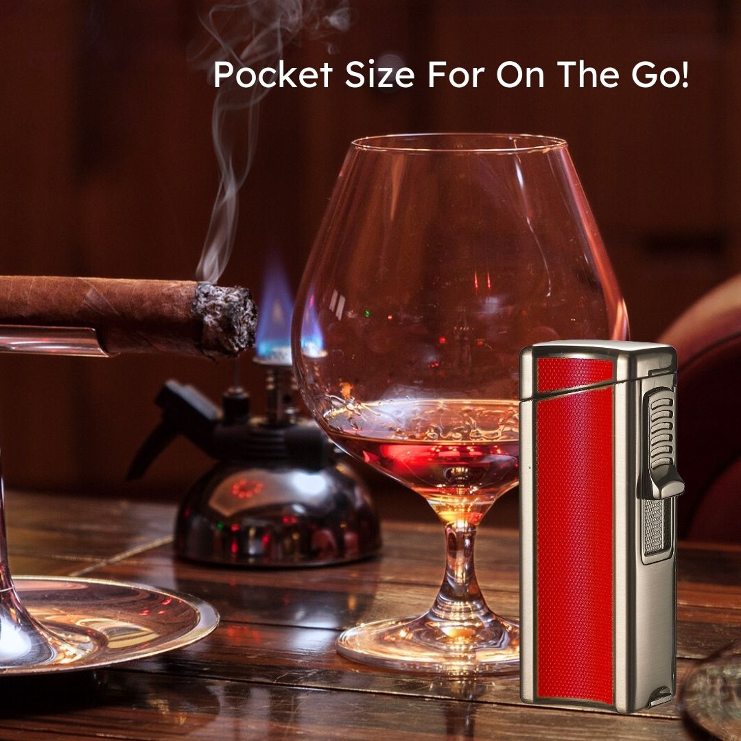 Visol Ridge Red Single Flame Torch Lighter with Cigar Rest - Windproof Refillable Butane Lighter for Cigars, Cigarettes & Outdoor Use - Perfect for Camping, BBQ & Smoking Accessories