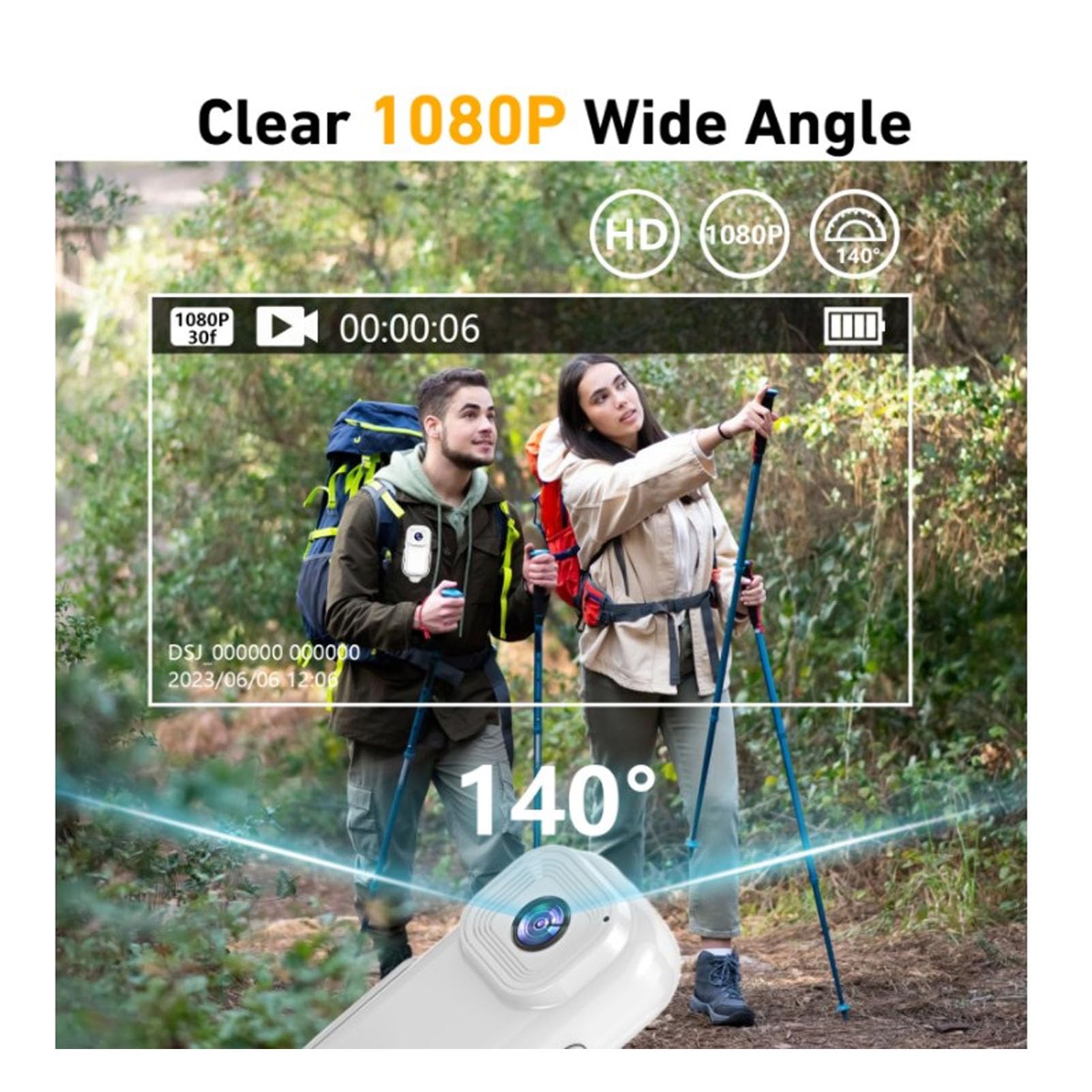 Elprico 1080P Wearable Camera with WiFi for Home & Outdoor Security