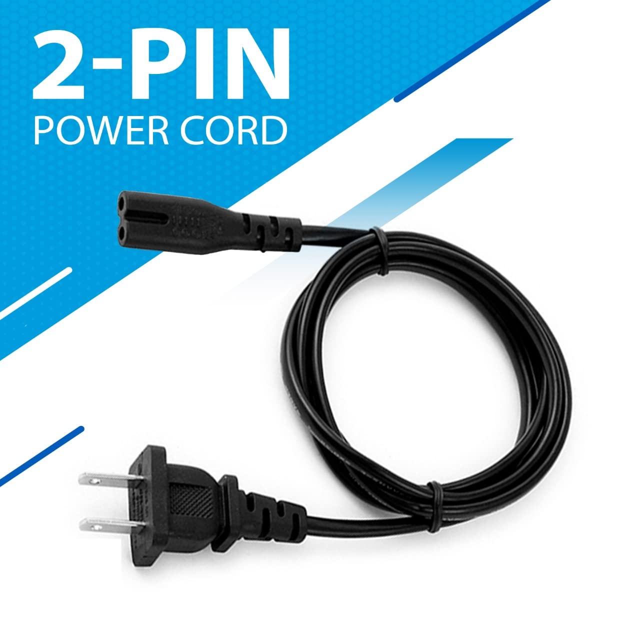 5ft Black AC 2 Prong C8 Power Cord - Standard 2-Slot Replacement Cable for TV, PS4, PS5, Speakers, Monitor & Xbox - Perfect for Home Entertainment Setup & Gaming Stations