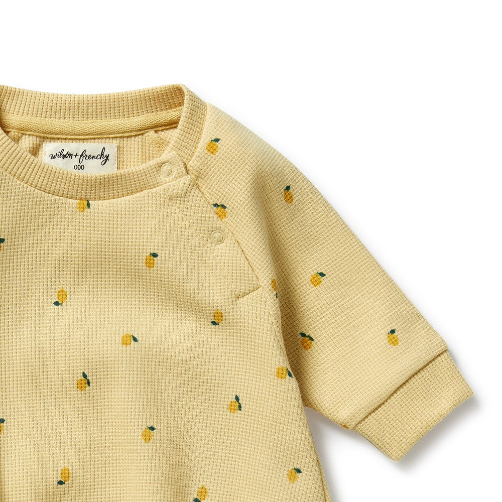 Organic Waffle Bodysuit for Babies - Soft Cotton Little Lemon Print Infant Onesie - Perfect for Newborn Outfits, Baby Shower Gifts & Photo Shoots