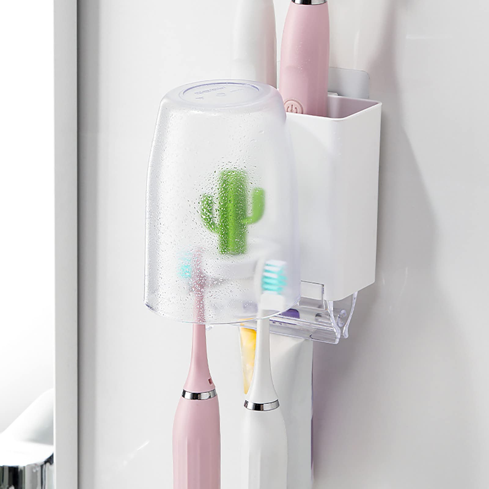JJrtq Multi-Function Wall-Mounted Bathroom Organizer - Toothbrush & Toothpaste Holder with Mouthwash Cup, No Drill Installation, Space-Saving Storage for Dorm, Apartment & Small Bathrooms (Perfect for College Dorms, RV Bathrooms & Compact Spaces)