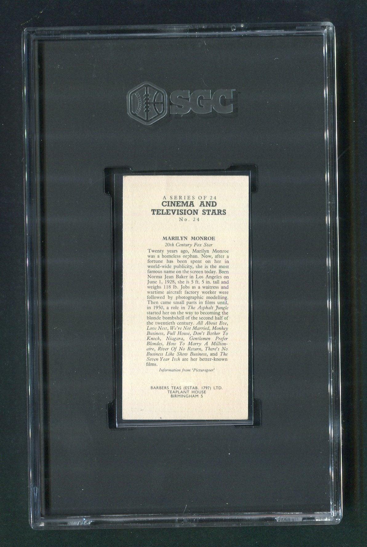 1955 Barbers Teas LTD. #24 Marilyn Monroe SGC 6 Vintage Trading Card - Classic Cinema & TV Stars Collectible for Display, Gifts, and Memorabilia Collections