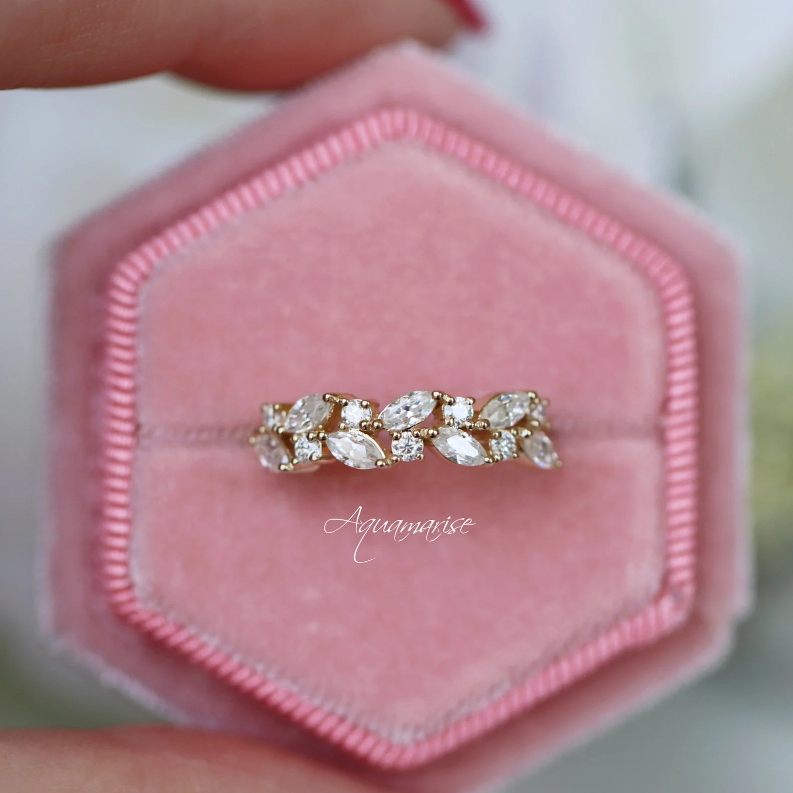 14K Solid Yellow Gold Marquise Natural Diamond or Moissanite Wedding Band - Perfect for Engagement Rings, Anniversary Gifts & Bridal Jewelry