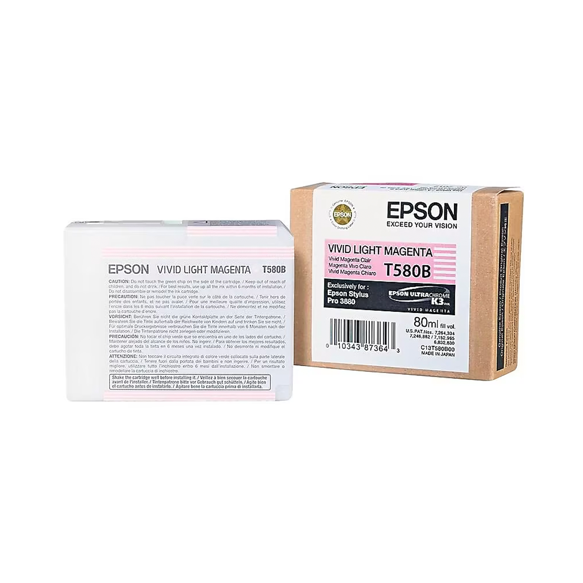 Epson T580B UltraChrome K3 Vivid Light Magenta Ink Cartridge - 80mL for Stylus Pro 3880 Printers | High-Quality Photo & Fine Art Printing Supplies