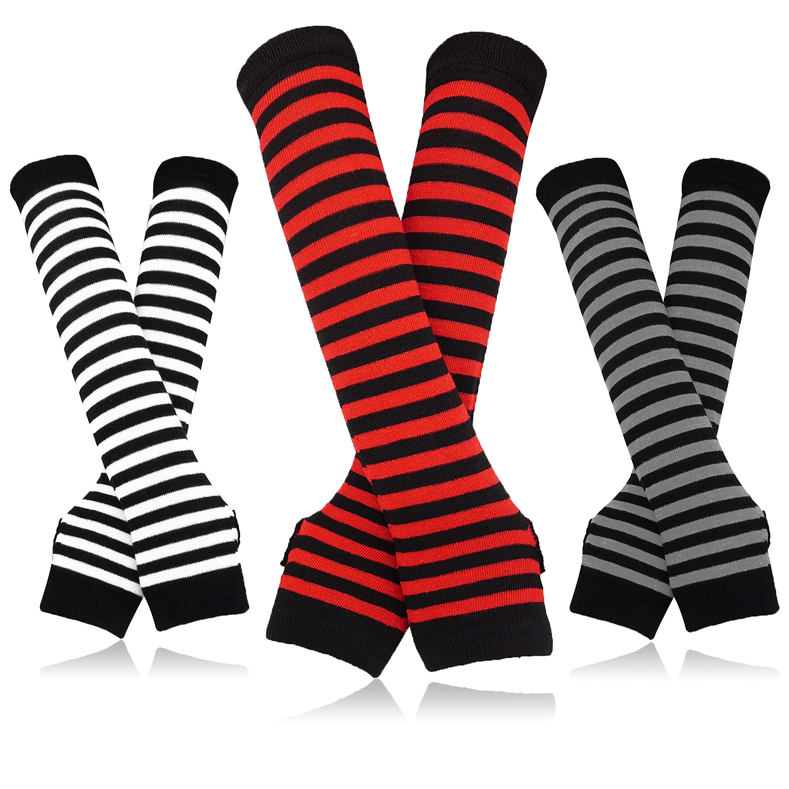Bellady 3 Pairs Striped Arm Warmers Fingerless Gloves for Women - Fashionable Knit Wrist Warmers for Yoga, Running, Cycling & Winter Outfits