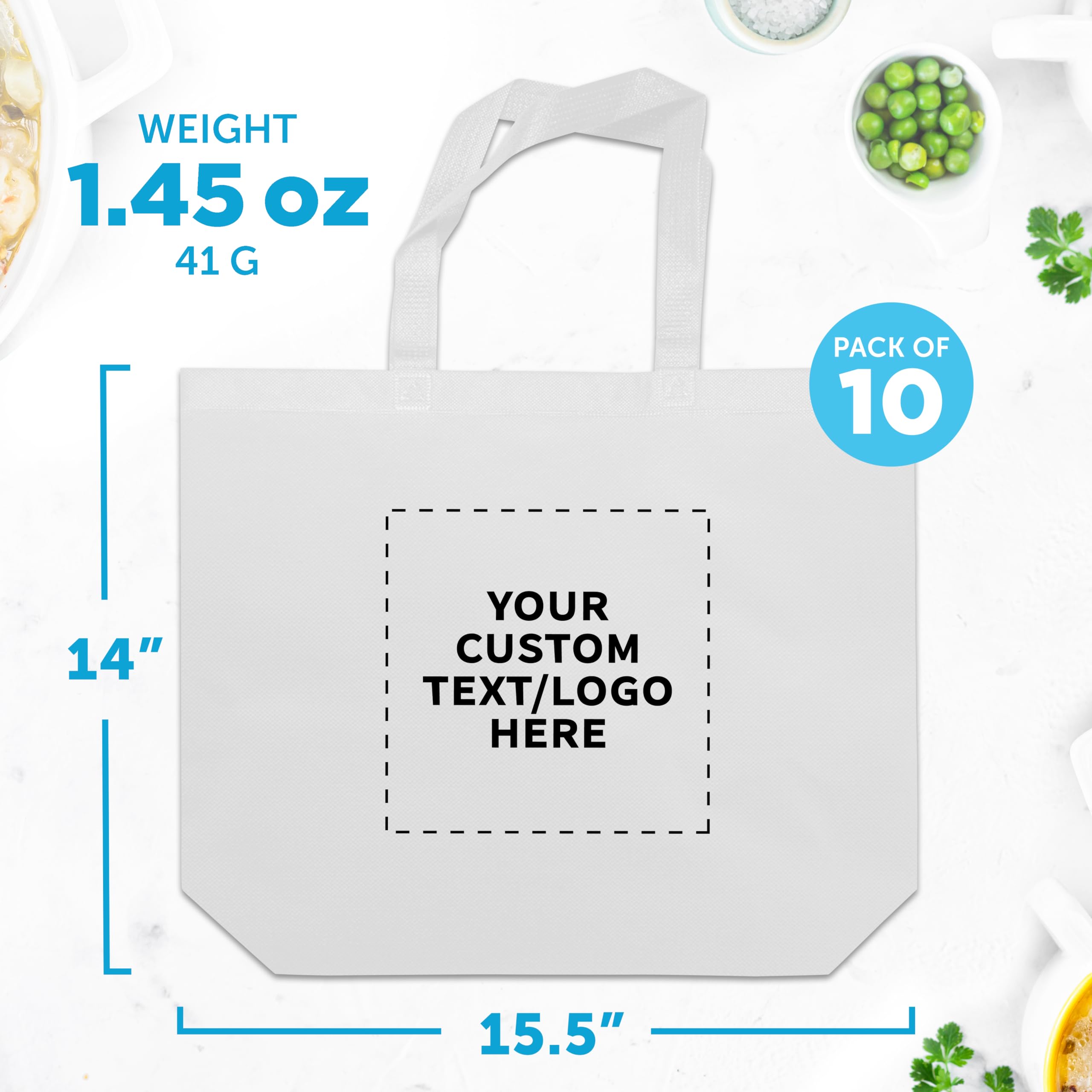 Custom Jumbo Reusable Tote Bags Bulk Pack - 10 Personalized Large Grocery Shopping Bags for Women | Promotional Items, Eco-Friendly & Durable | Perfect for Groceries, Beach Trips & Retail Promotions