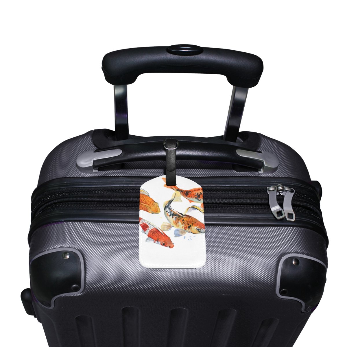Stylish PU Leather Koi Carp Fish Luggage Tag - Durable Travel Suitcase ID Identifier & Baggage Label for Airlines, Backpacks, and Carry-On Bags