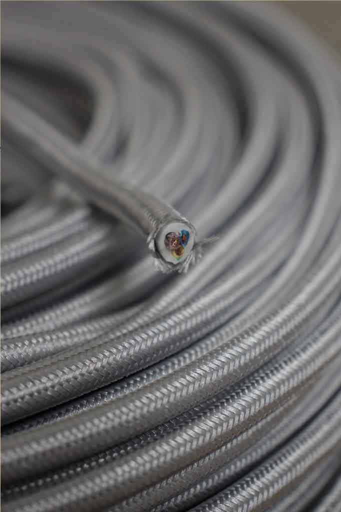 Silver Braided Light Cord - 3 Core Insulated Electrical Cable for DIY Lighting, Home Decor & Industrial Use