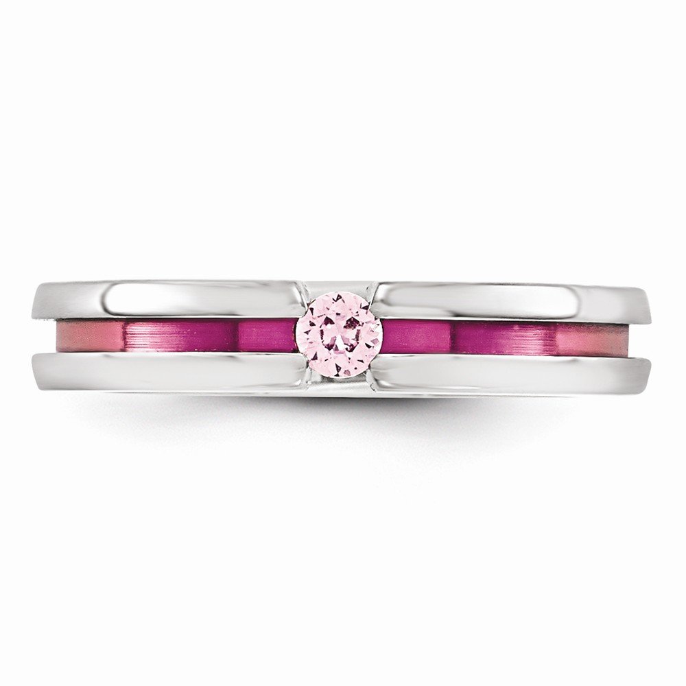 Titanium Pink Sapphire & Anodized Grooved Wedding Band Ring for Women - Durable & Hypoallergenic Jewelry for Engagement, Anniversary & Special Occasions