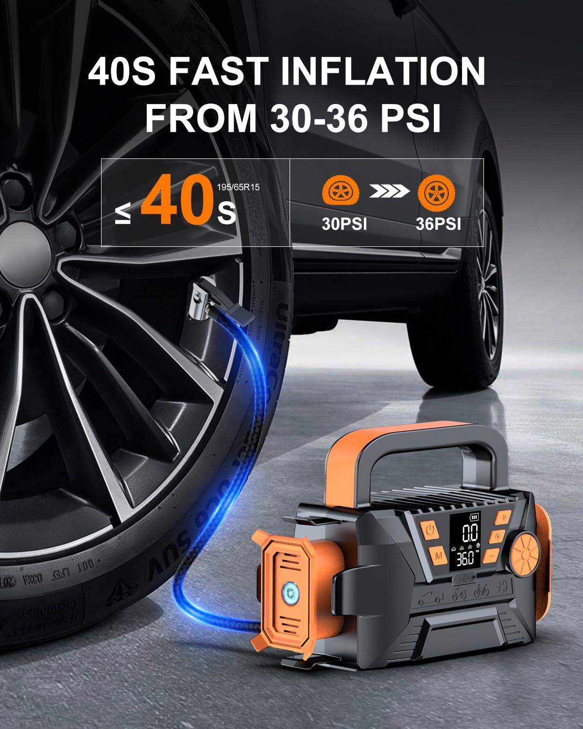 Portable Tire Inflator Air Compressor - 12V DC Battery Powered Car Air Pump with Digital Pressure Gauge & Memory Function, Fast Inflation for Cars, SUVs, Bikes, Basketballs - Perfect for Road Trips, Emergency Use & Sports Equipment Maintenance