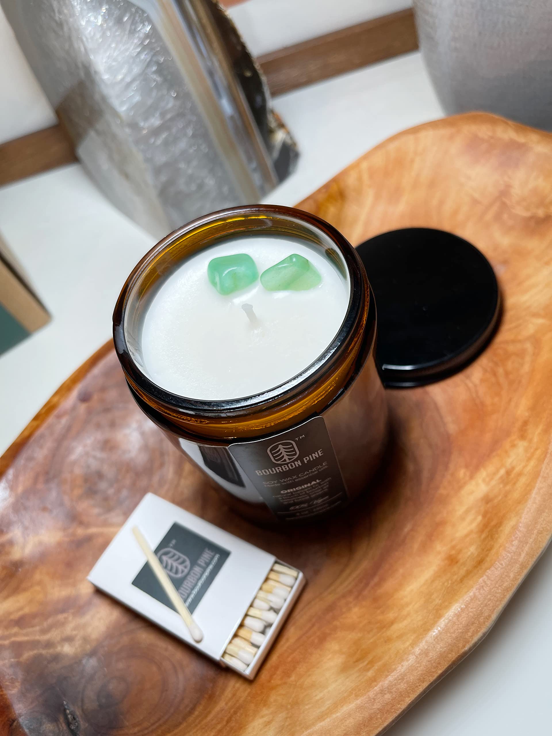 Premium Bourbon Pine Scented Soy Wax Candle - 8oz Hand-Poured Vegan Candle with 40-Hour Burn Time, Essential Oils, Aromatherapy | Perfect Holiday Gift, Home Decor & Relaxation for Bedroom, Living Room, Spa