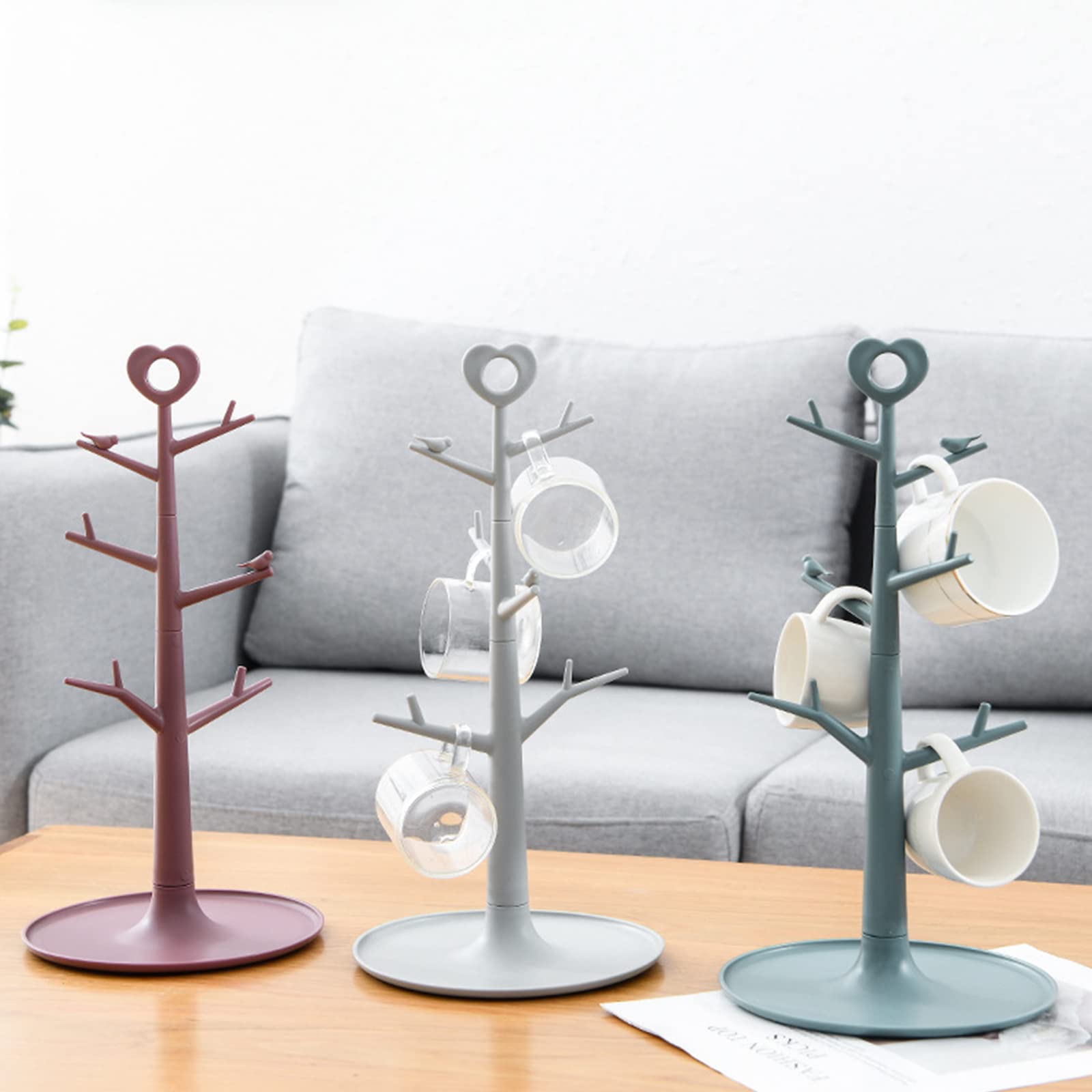 Firlar Tree-Shaped Coffee Cup Drain Rack - Space Saving Mug Holder for Kitchen Countertop | Grey Hanging Cup Organizer for Coffee Mug Display & Storage | Perfect for Home, Cafe, and Office Use