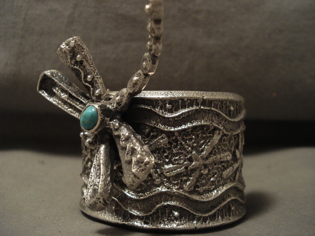 Authentic Navajo Dragonfly Turquoise Silver Bracelet - 162g Native American Handmade Jewelry for Women, Boho Fashion & Spiritual Healing Accessories