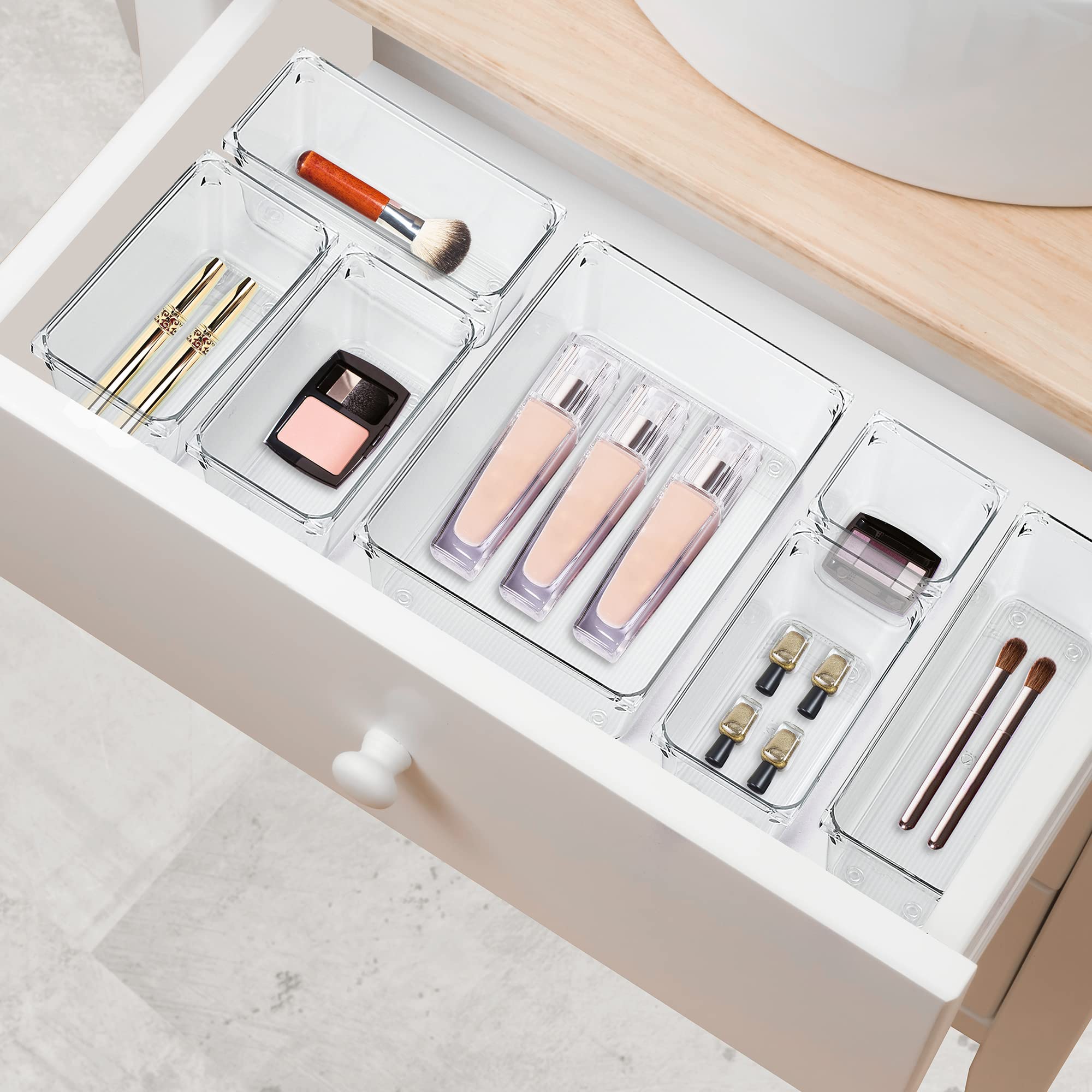 6 Pack Clear Plastic Drawer Organizers - 6