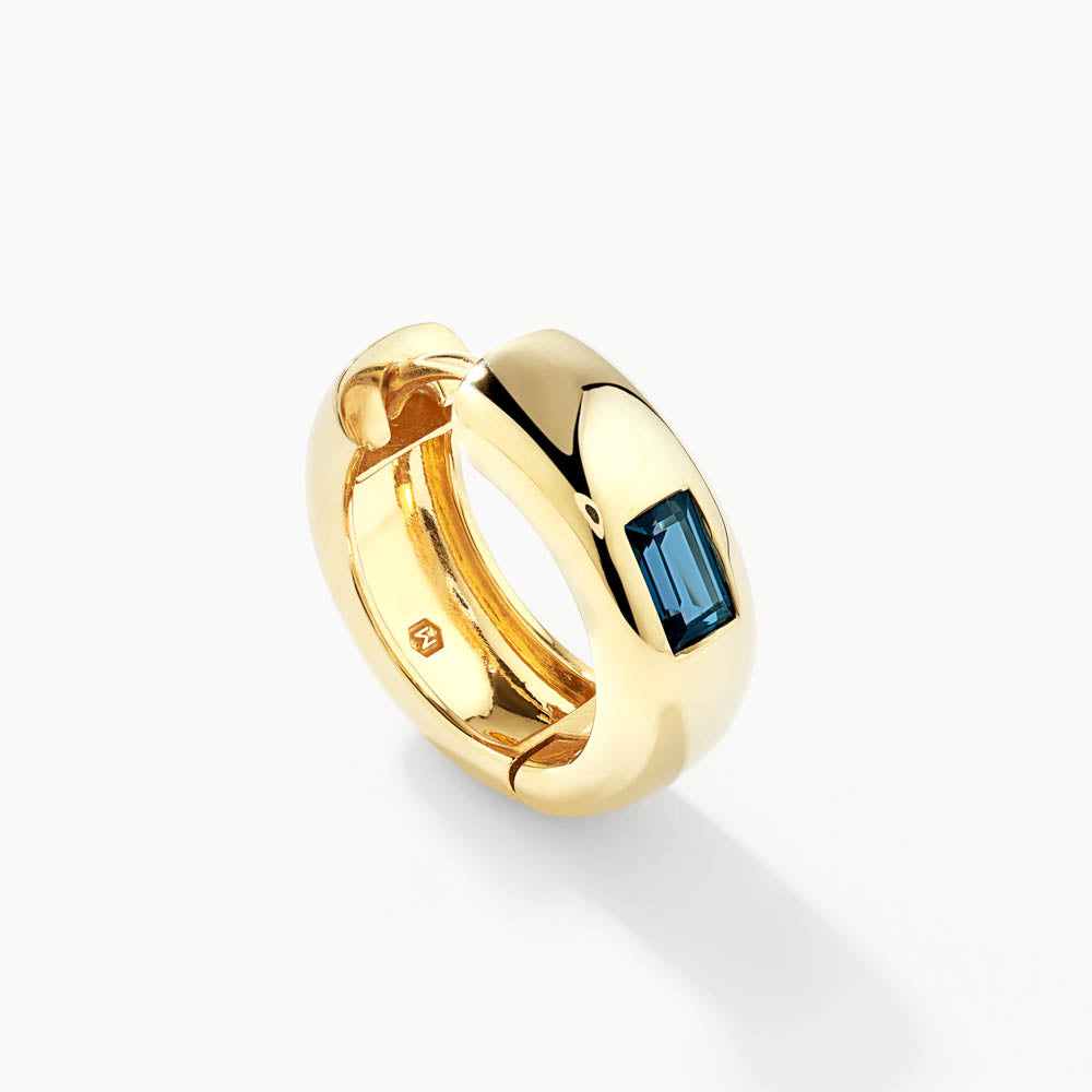Blue Topaz Baguette Curve Huggie Hoop Earrings in 14K Gold - Perfect for Weddings, Parties & Everyday Elegance