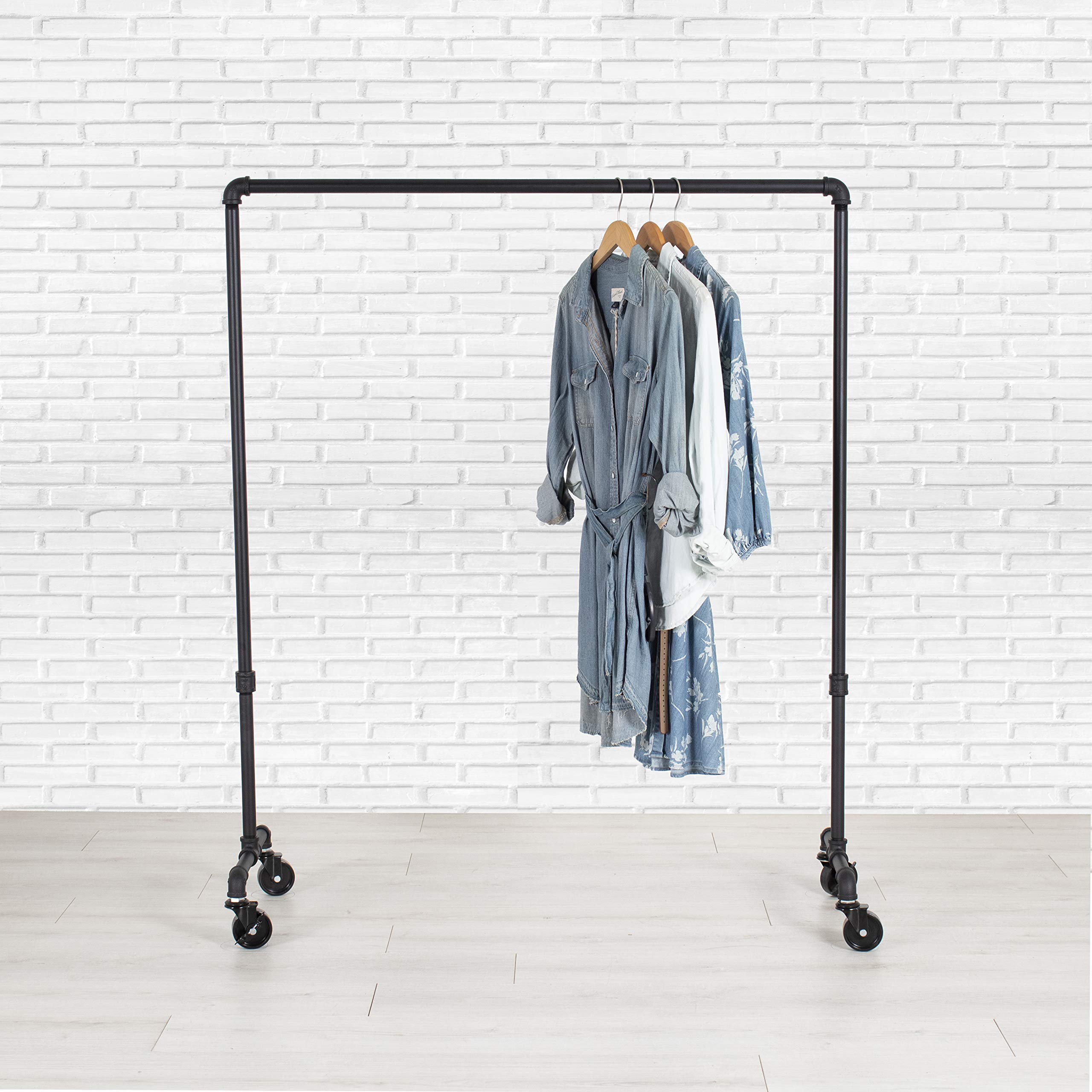 Vintage Industrial Pipe Rolling Clothing Garment Rack - Heavy Duty Garment Rail with Wheels for Retail Store, Boutique & Home Closet Organization