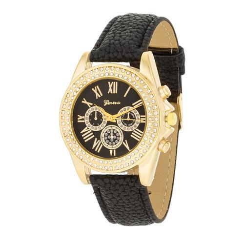 Luxury Black Leather Watch with Swarovski Crystals - Elegant & Stylish for Men & Women - Perfect for Formal Events, Parties & Everyday Wear