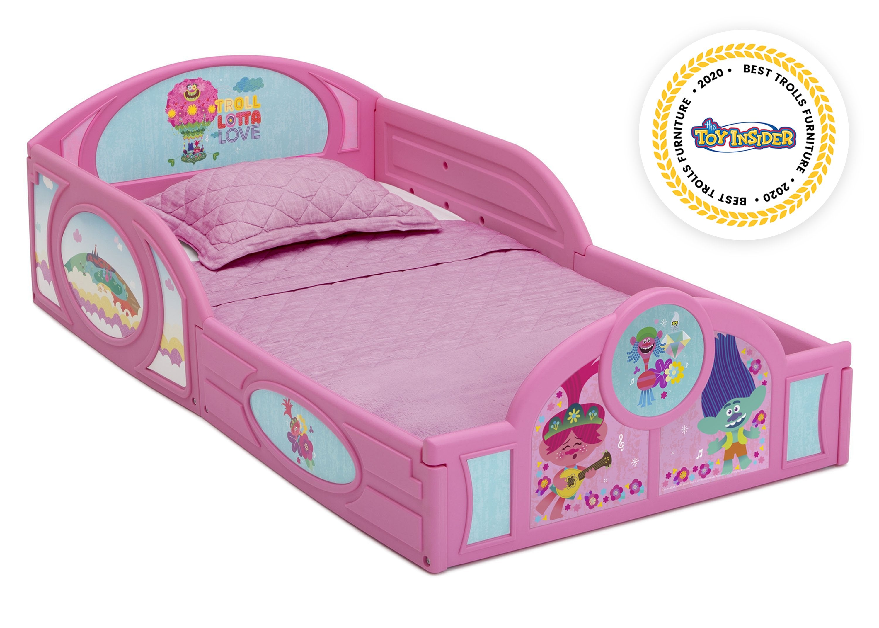 Trolls World Tour Toddler Bed - Soft Plastic Sleep & Play Bed for Kids - Perfect for Nursery, Daycare & Travel