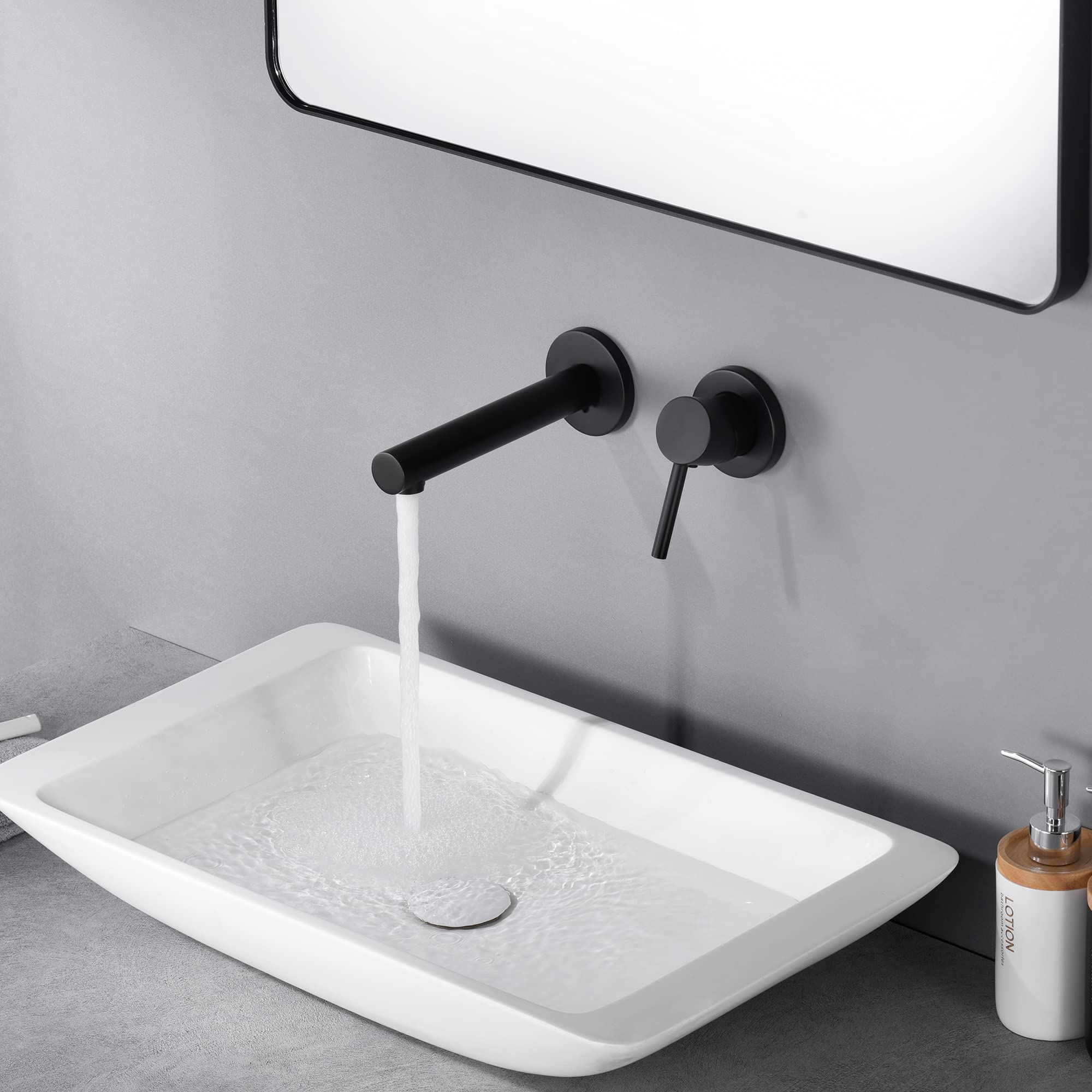 Sumerain Matte Black Wall Mount Bathroom Sink Faucet - Modern Single Handle Vessel Lavatory Faucet for Bathroom Vanity, Powder Room & Luxury Hotel Renovation