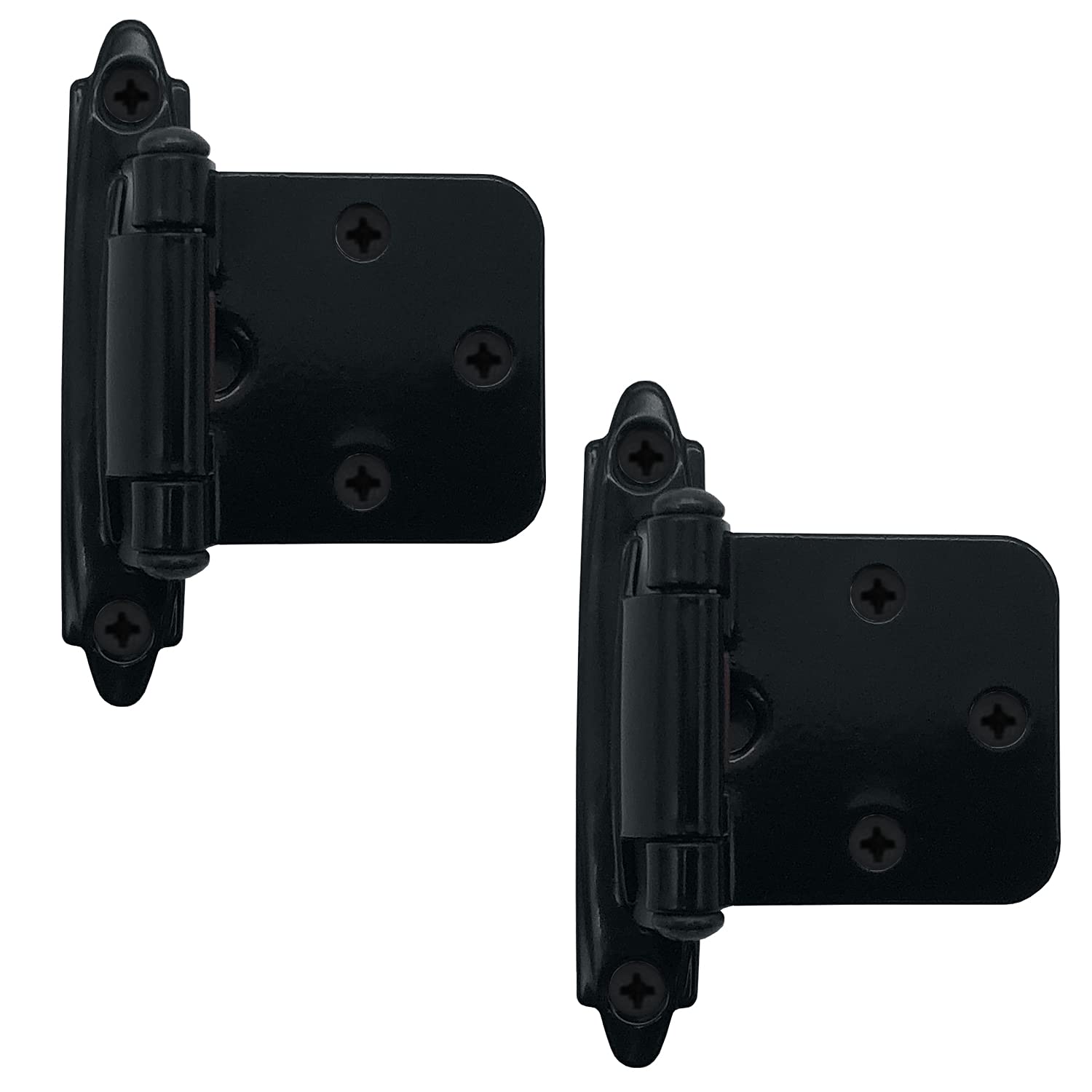 2-Pack Self-Closing Kitchen Cabinet Hinges - Adjustable Overlay, Face Mount, Semi-Concealed Design in Satin Black - Perfect for Cabinet Door Installation & Home Renovation Projects