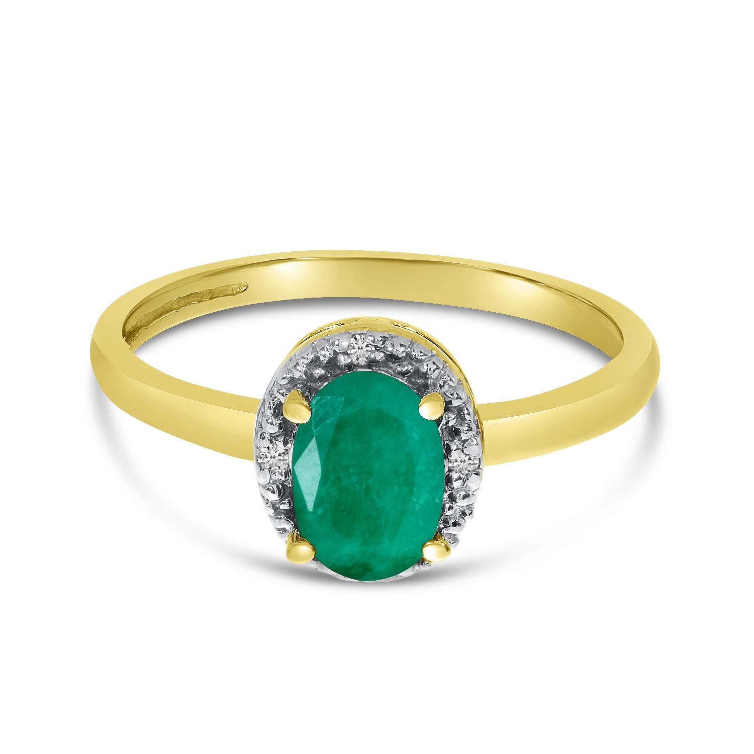 10K Yellow Gold Oval Emerald and Diamond Ring for Women - Elegant Vintage Style Jewelry for Engagement, Wedding, Anniversary & Special Occasions