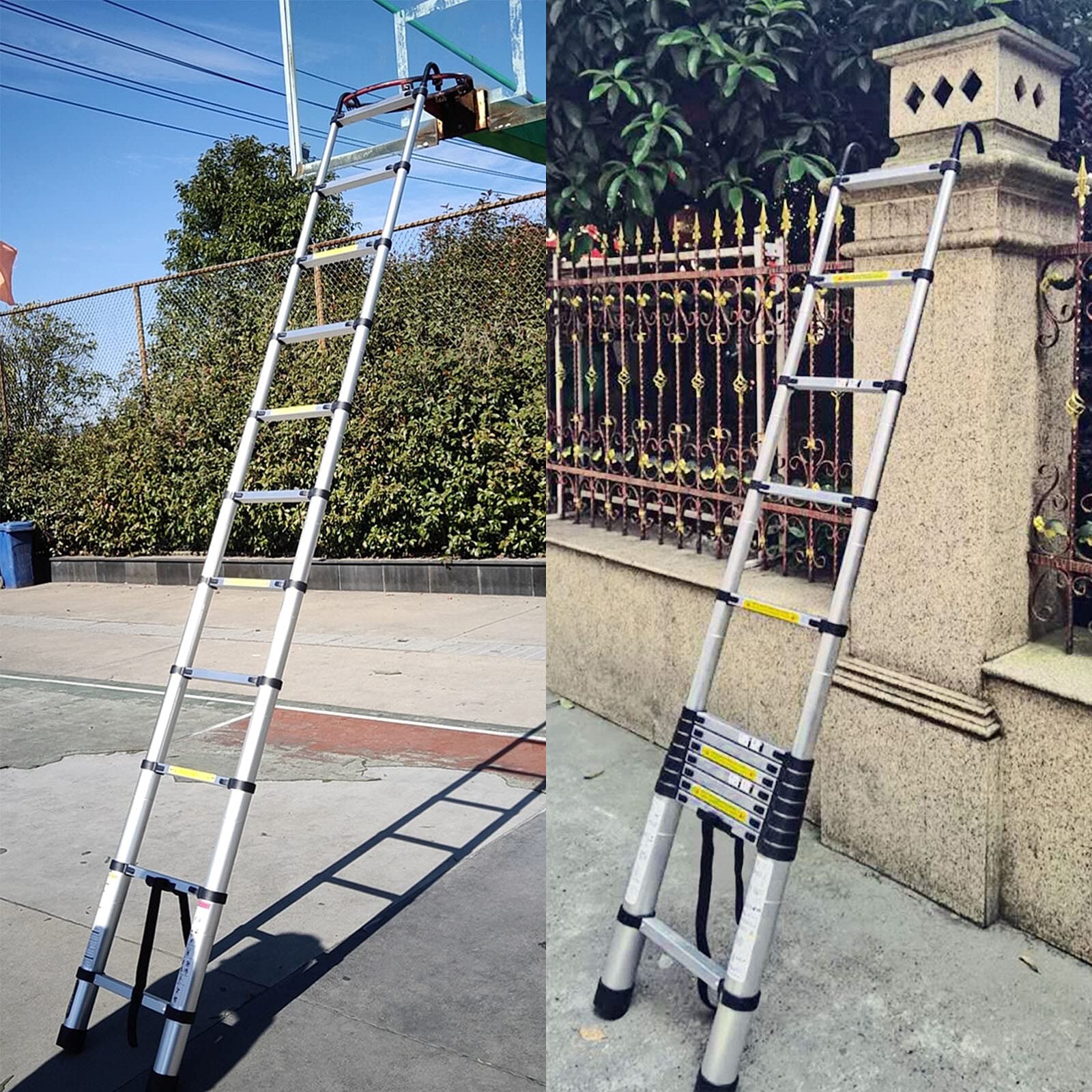 14.5FT Aluminum Collapsible Telescoping Ladder - Lightweight Extension Ladder with 330LB Capacity for Roofing, Home & Business Use | Adjustable Height, Easy Storage & EN131 Safety Certified | Perfect for Roof Repairs, Warehouse Access & Indoor Maintenance