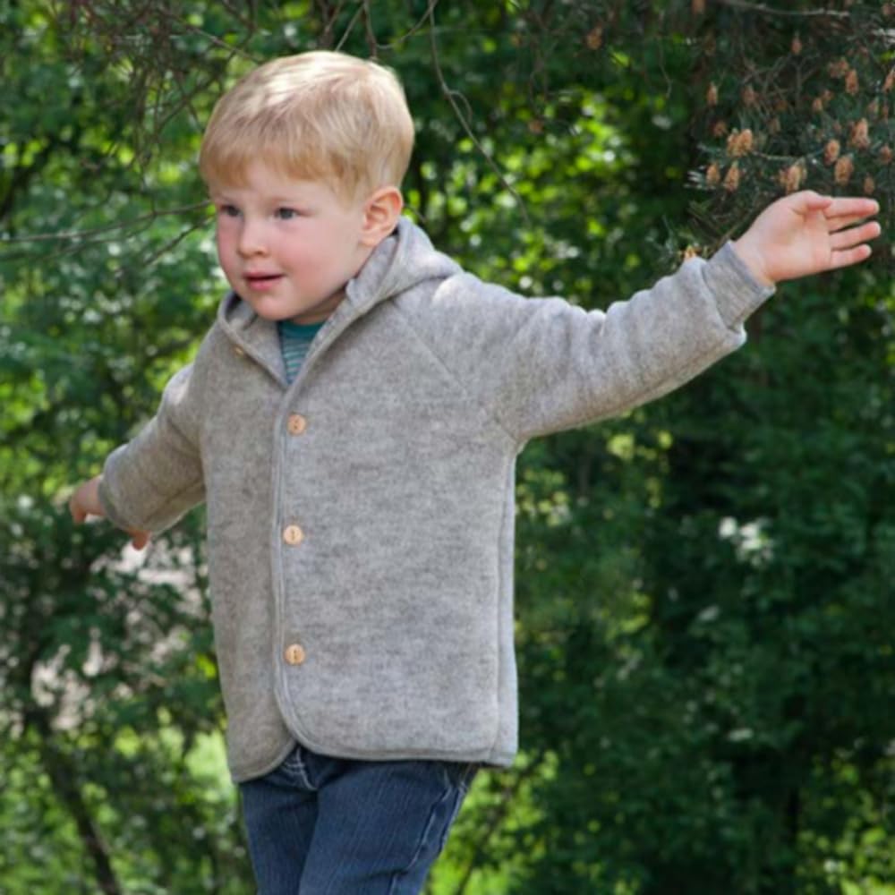 Kids Organic Merino Wool Fleece Hooded Thermal Jacket Cardigan - Warm Winter Coat for Boys & Girls - Perfect for Outdoor Play, School & Cold Weather Activities