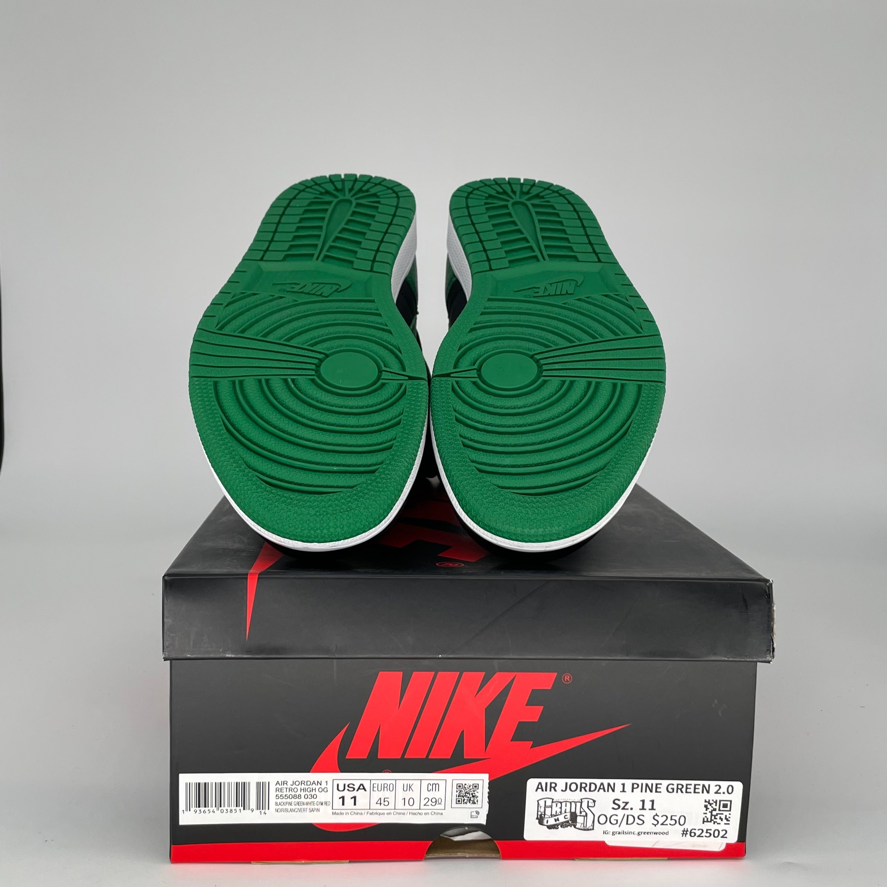 AIR JORDAN 1 PINE GREEN 2.0 Sneakers - Men's Size 11 (555088-030) - Retro High Top Basketball Shoes for Streetwear & Casual Style