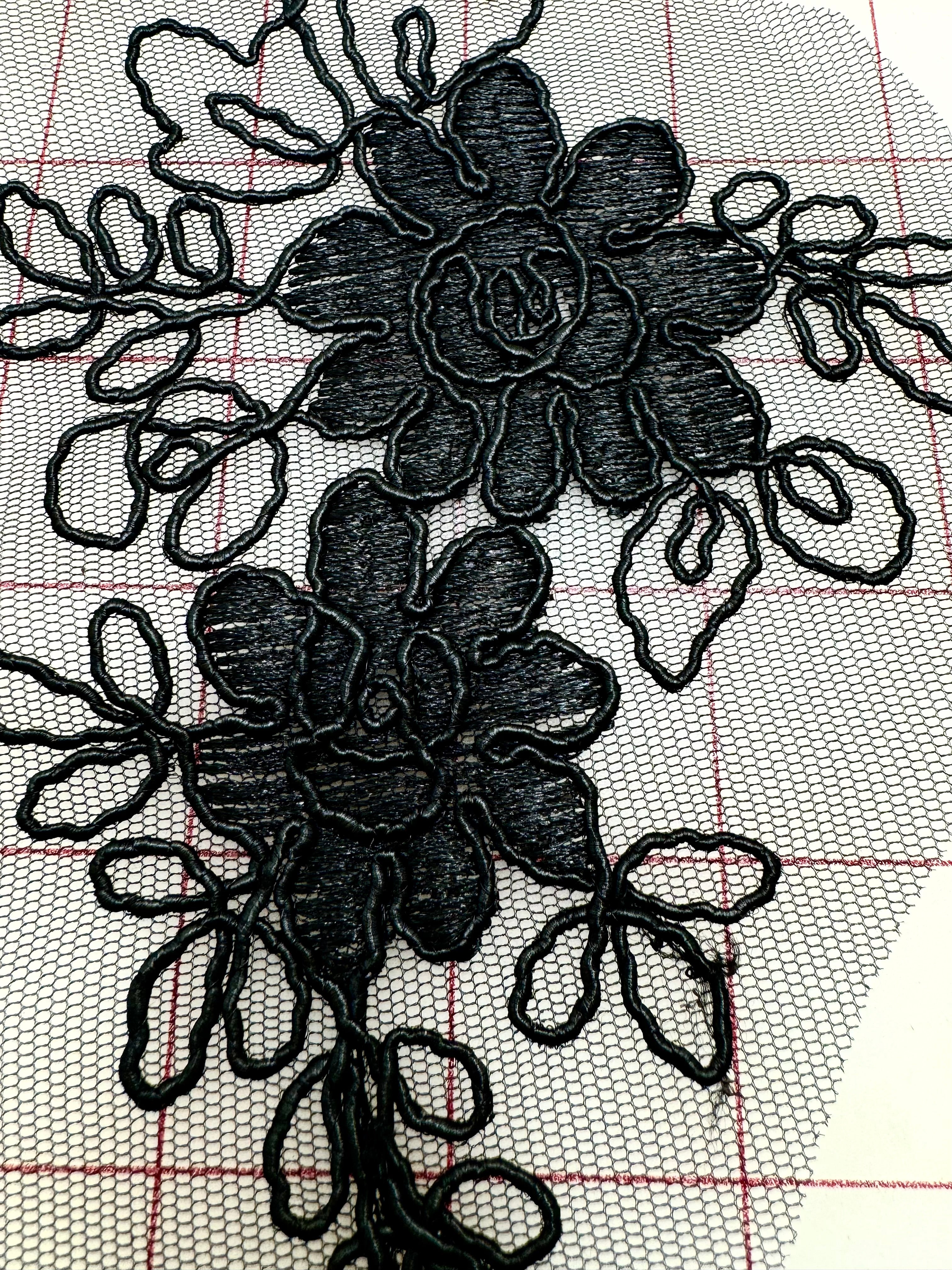 Elegant Black Lace Embroidered Applique Pairs for DIY Wedding Dresses, Home Decor & Costume Design - Premium Fabric Patches for Sewing & Crafts