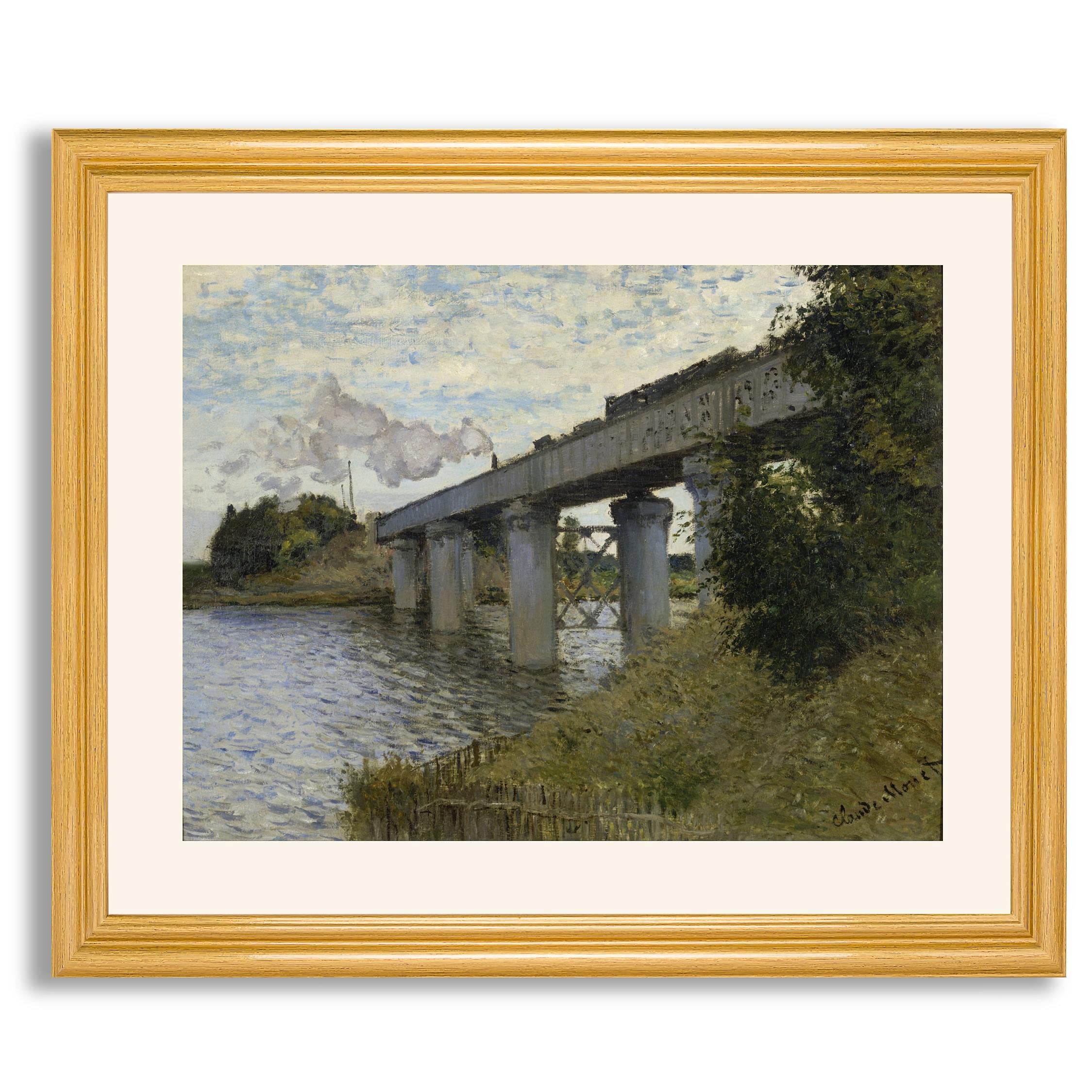 Claude Monet The Railroad Bridge in Argenteuil Framed Art Print - Premium Canvas Wall Art Decor for Living Room, Bedroom & Office | Fine Art Reproduction Painting in Wood Frame | Home & Office Gift Idea
