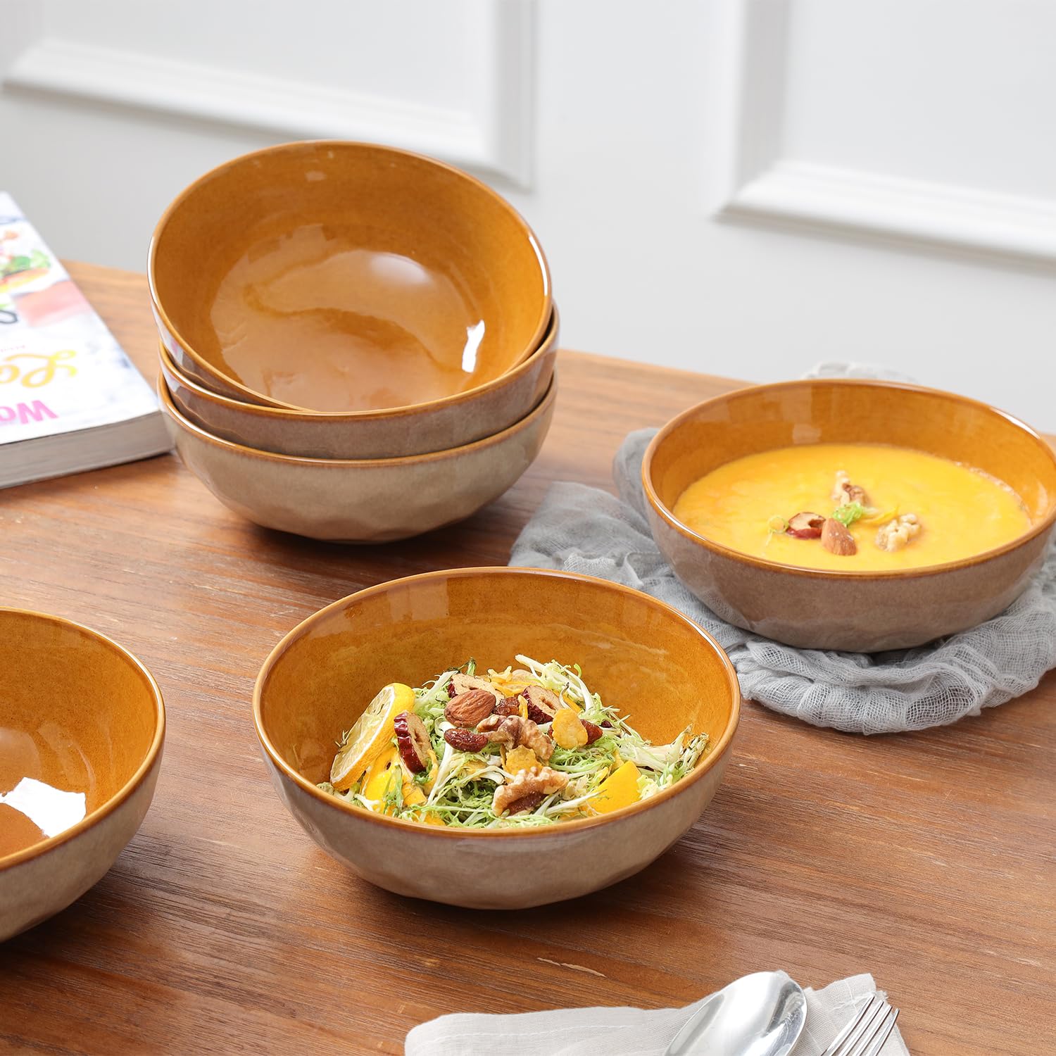 Vicrays 32oz Ceramic Salad Bowls Set - Microwave Safe Stoneware for Kitchen, Pasta & Soup (Set of 6) - Perfect for Dining & Entertaining