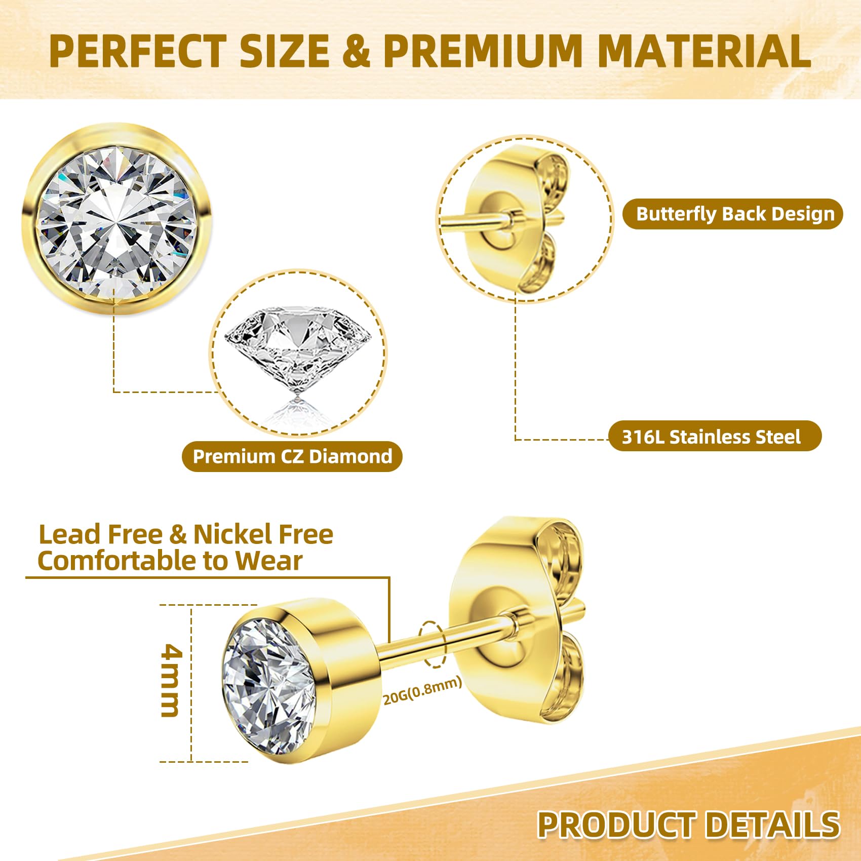 24 Pcs Disposable Ear Piercing Kit with 8 Self-Piercing Guns & 8 Cubic Zirconia Stud Earrings - Safe & Easy Home Ear Piercer Tool for Adults & Teens (Gold) | Perfect for DIY Ear Piercing, Gifts & First-Time Users