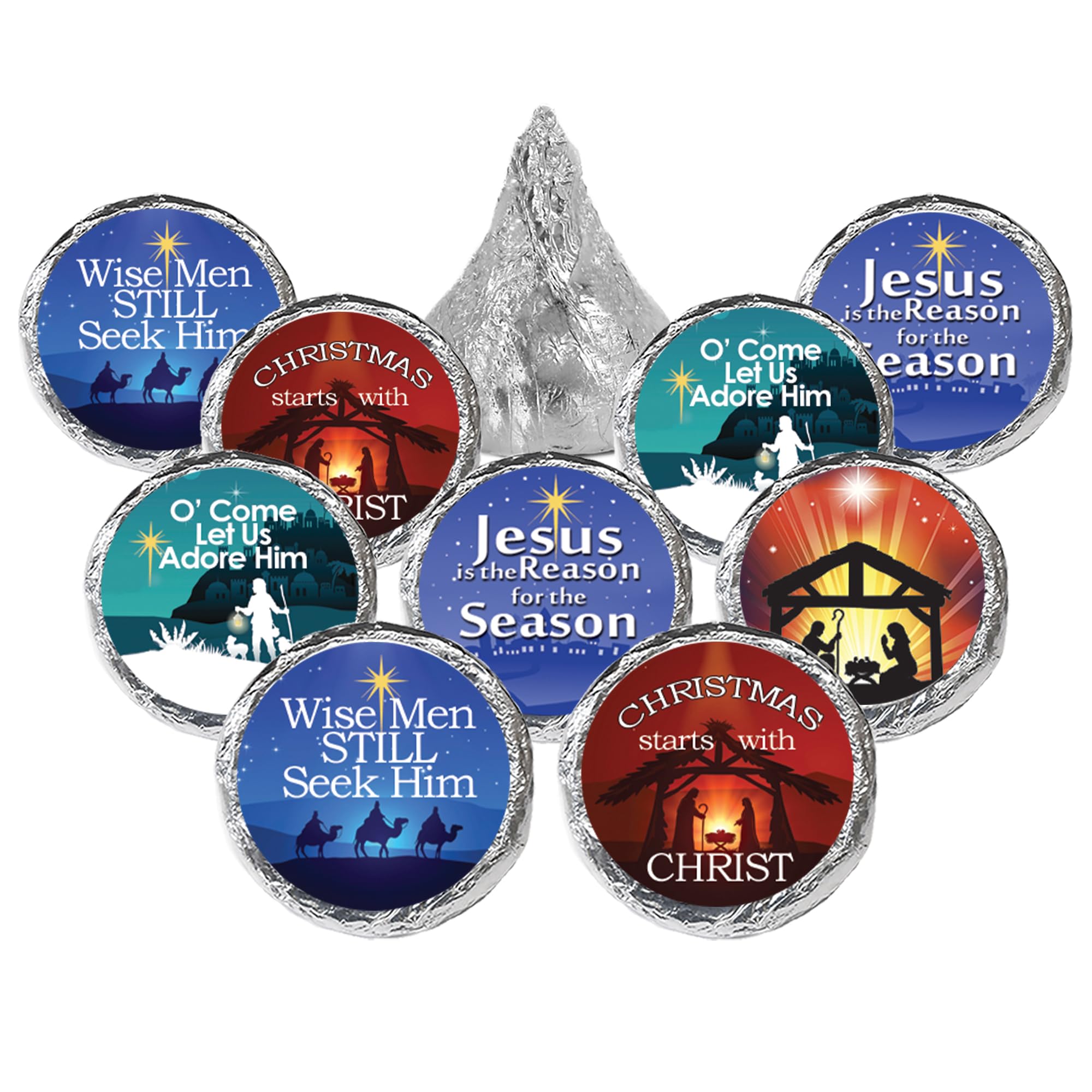 Religious Christmas Candy Favor Stickers - Christian Faith Themed - 180 Self-Adhesive Labels for Holiday Gifts, Party Favors & Church Events