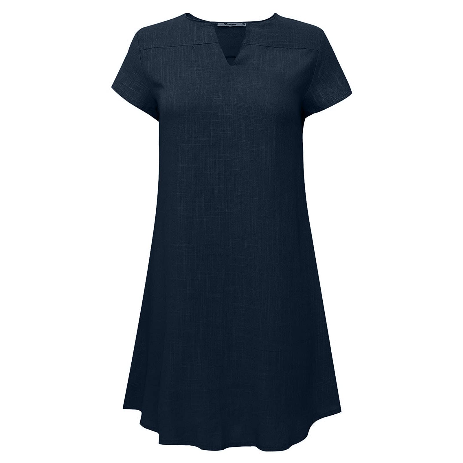 NaRHbrg Women's Linen Tunic Dress - V-Neck Loose Fit Midi Sundress for Beach, Vacation & Casual Wear - Plus Size Boho Shift Dress for Summer Outings & Weekend Getaways
